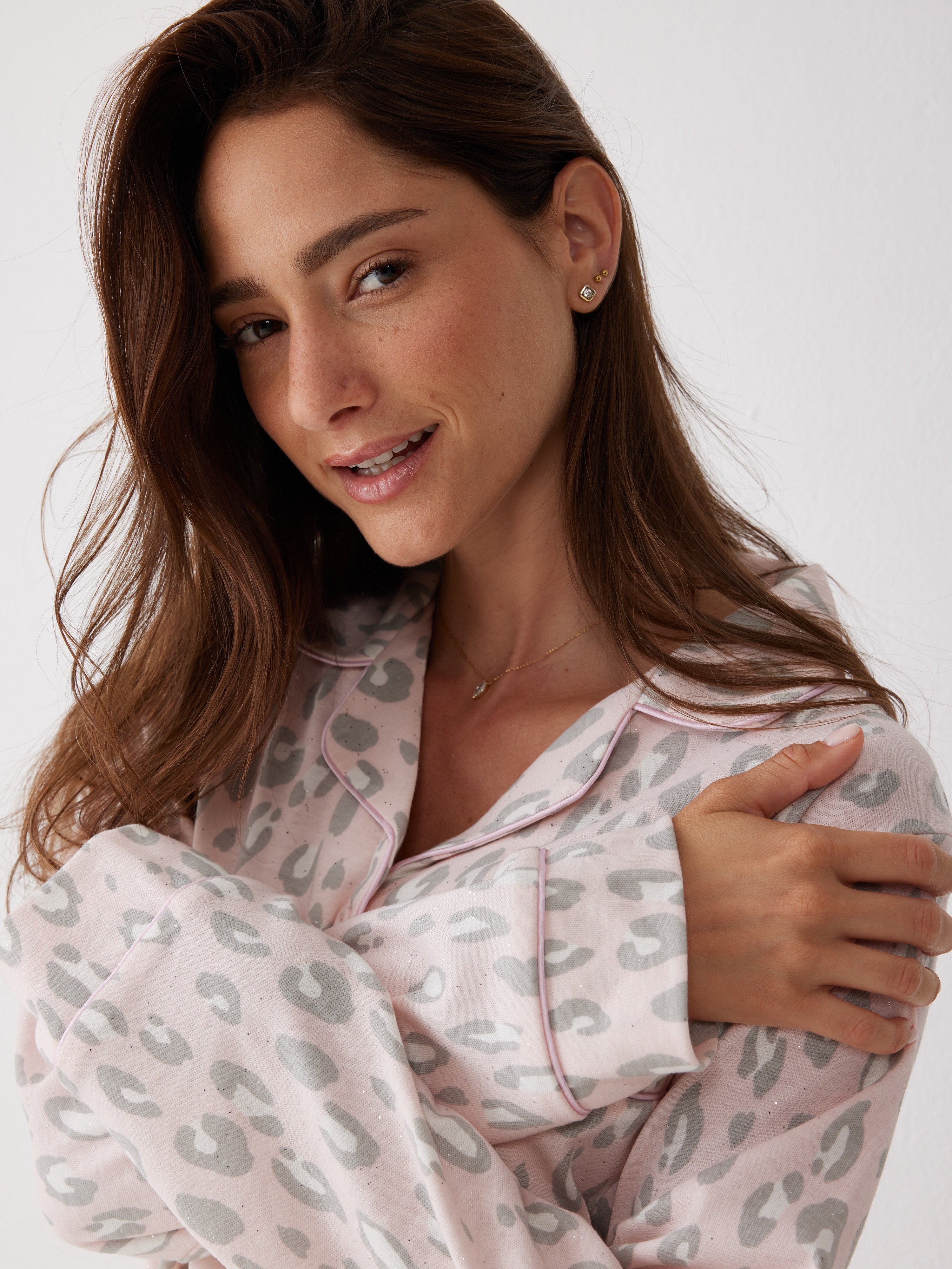 פיג'מה אינטרלוק מכופתרת - ורוד