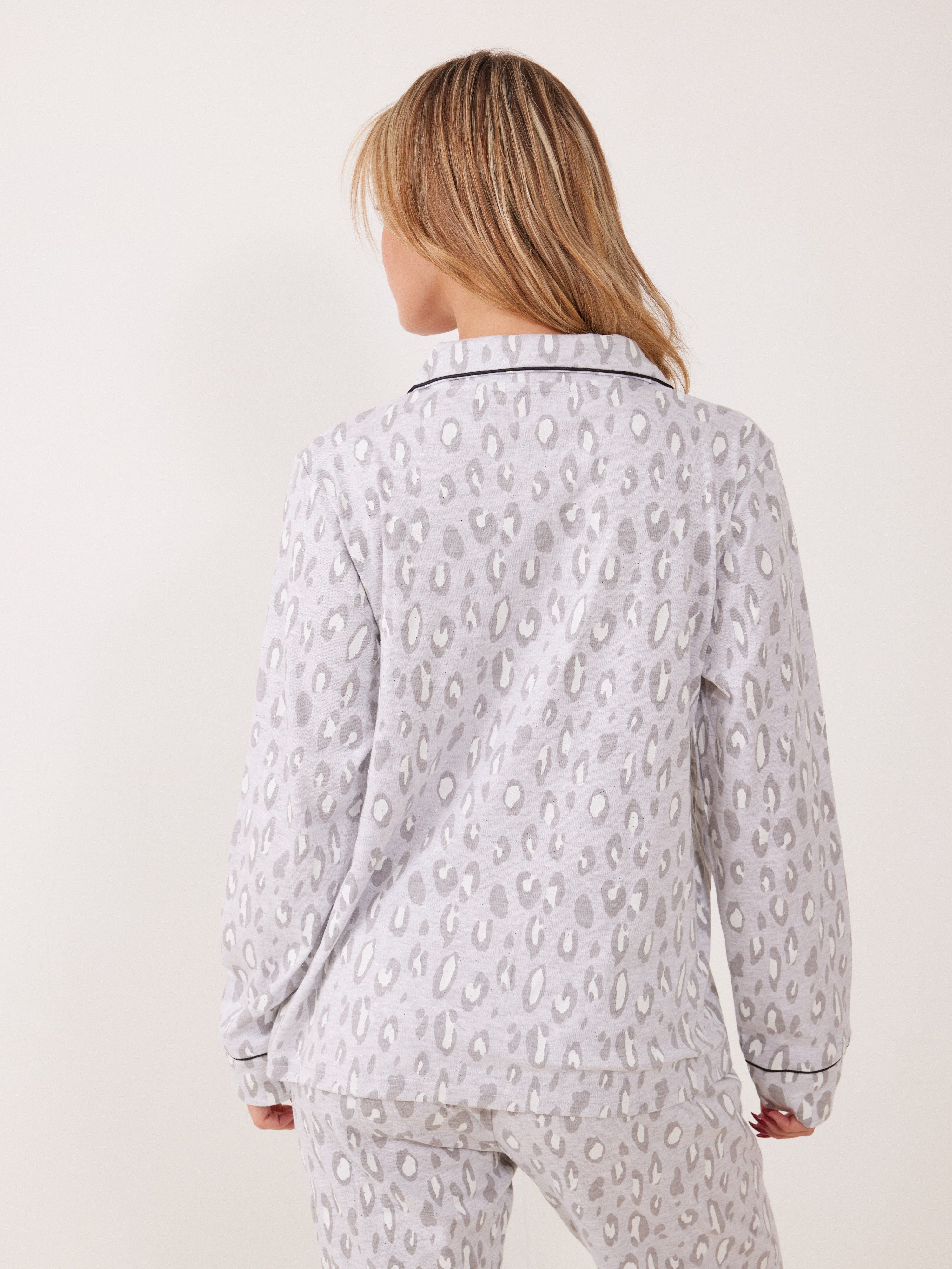 פיג'מה אינטרלוק מכופתרת - אפור מלאנז*