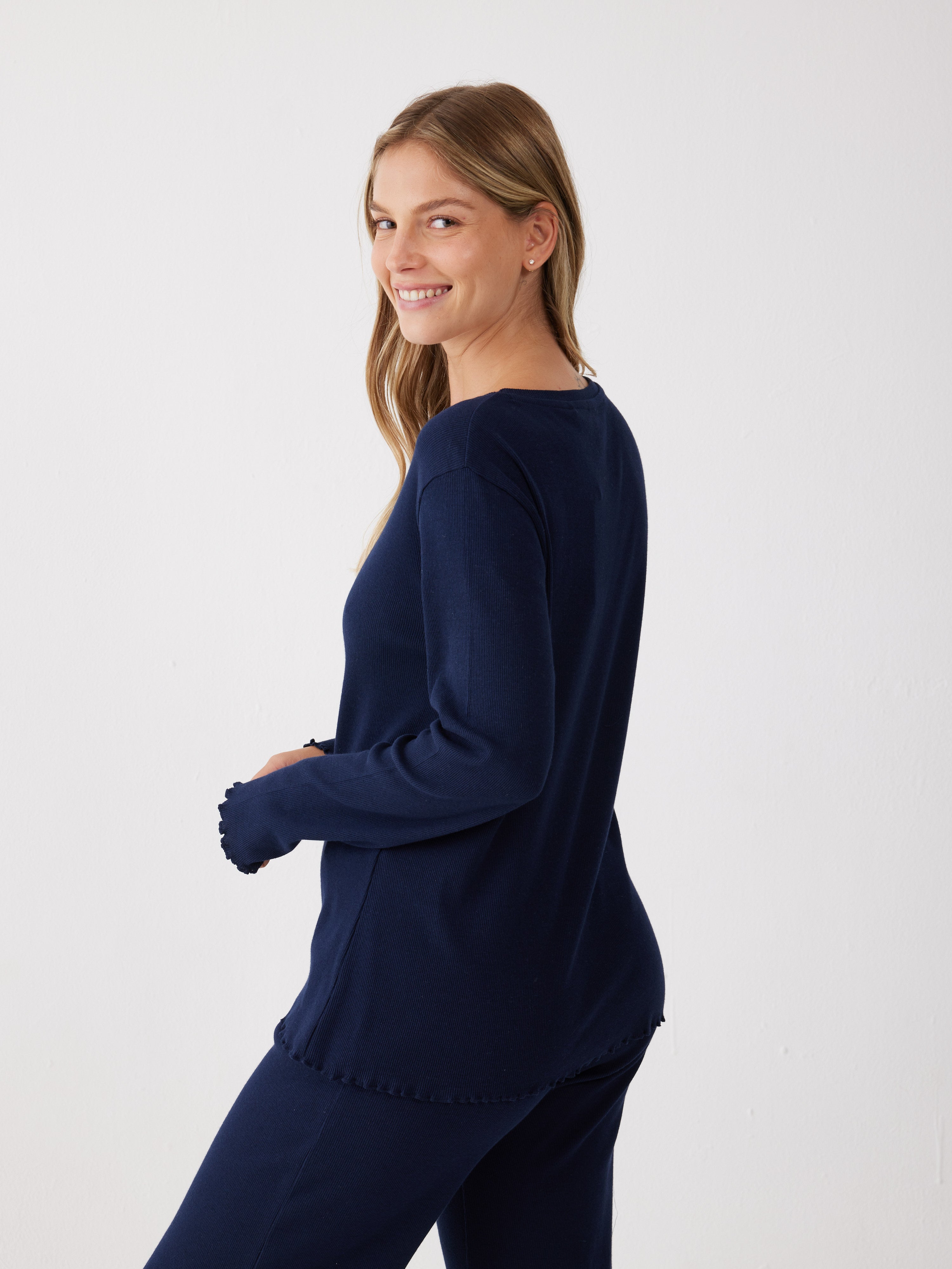 פיג'מה כותנה ריב - כחול נייבי