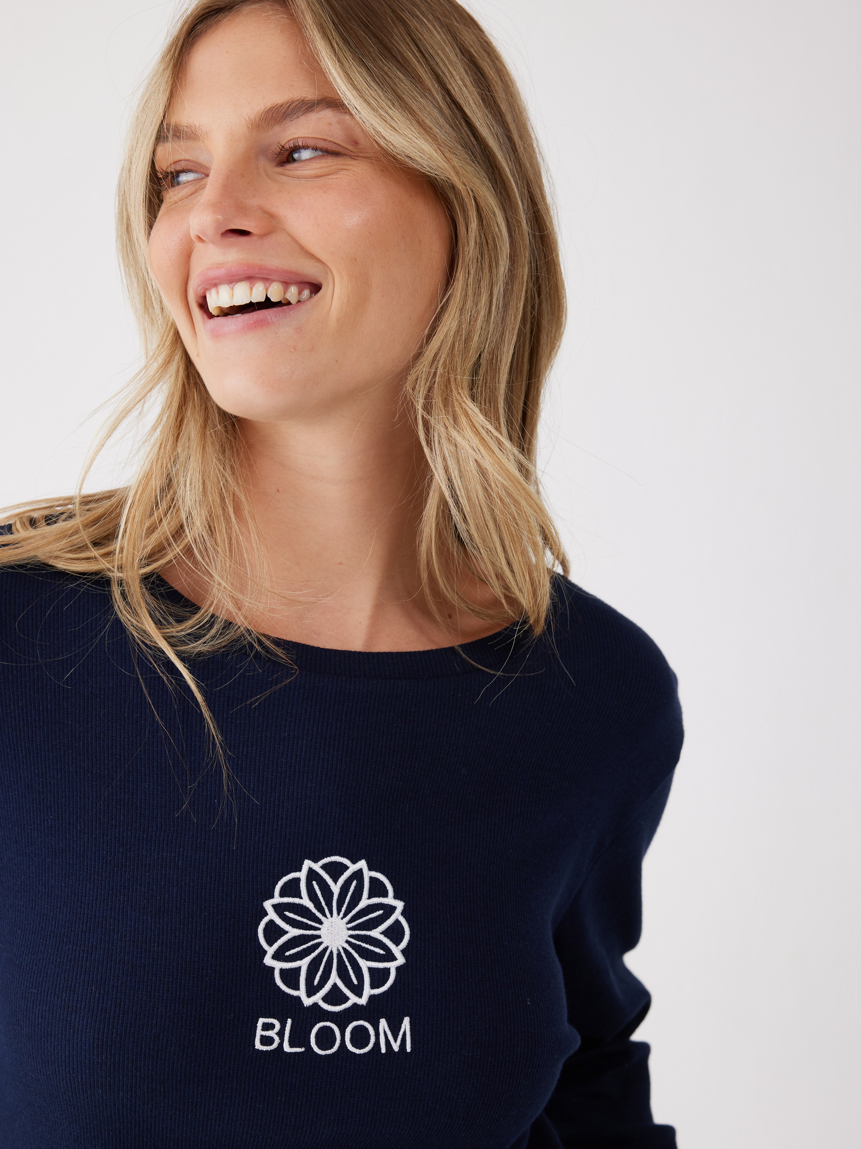 פיג'מה כותנה ריב - כחול נייבי