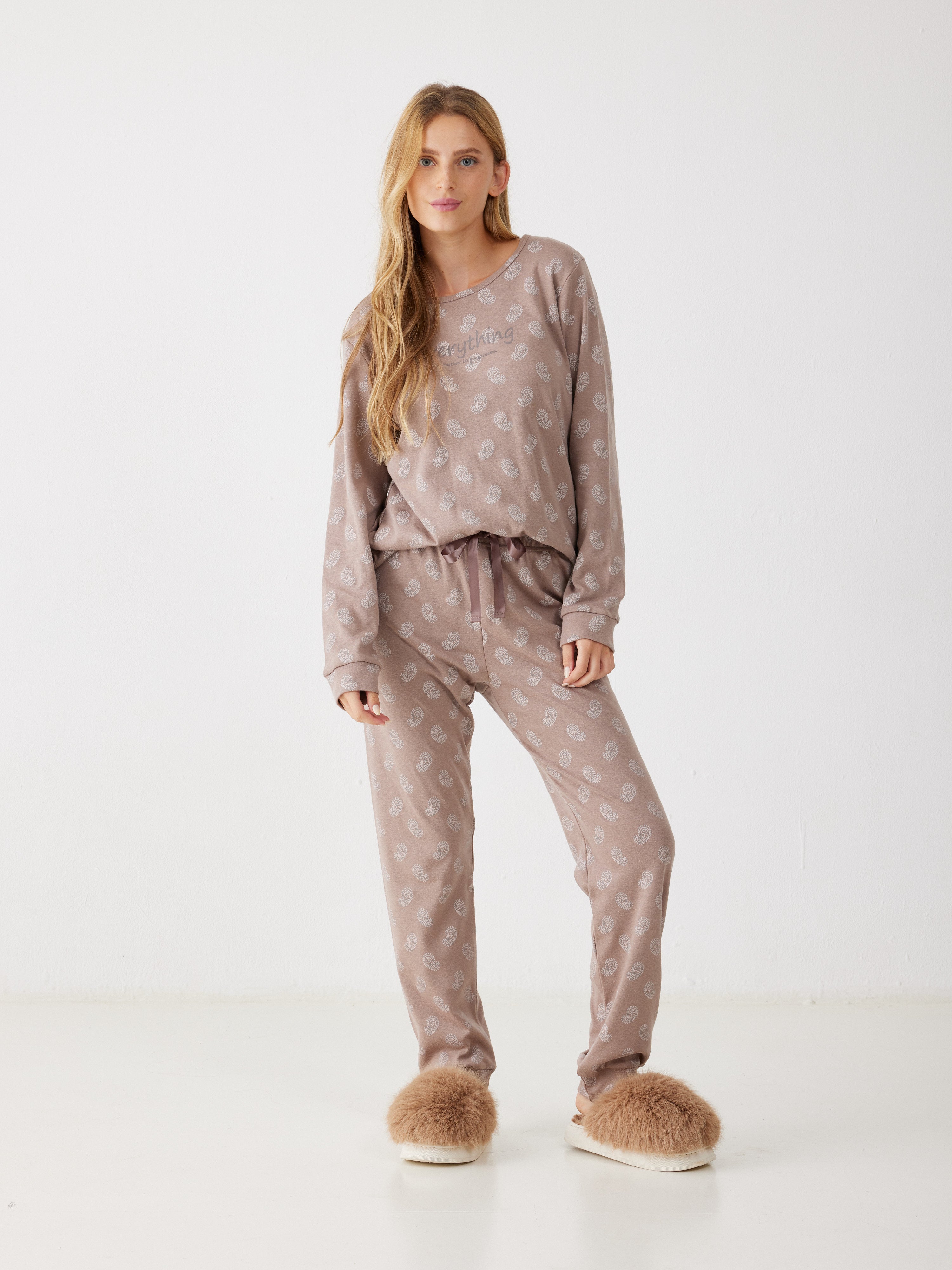 פיג'מה פייזלי אינטרלוק -  קפה