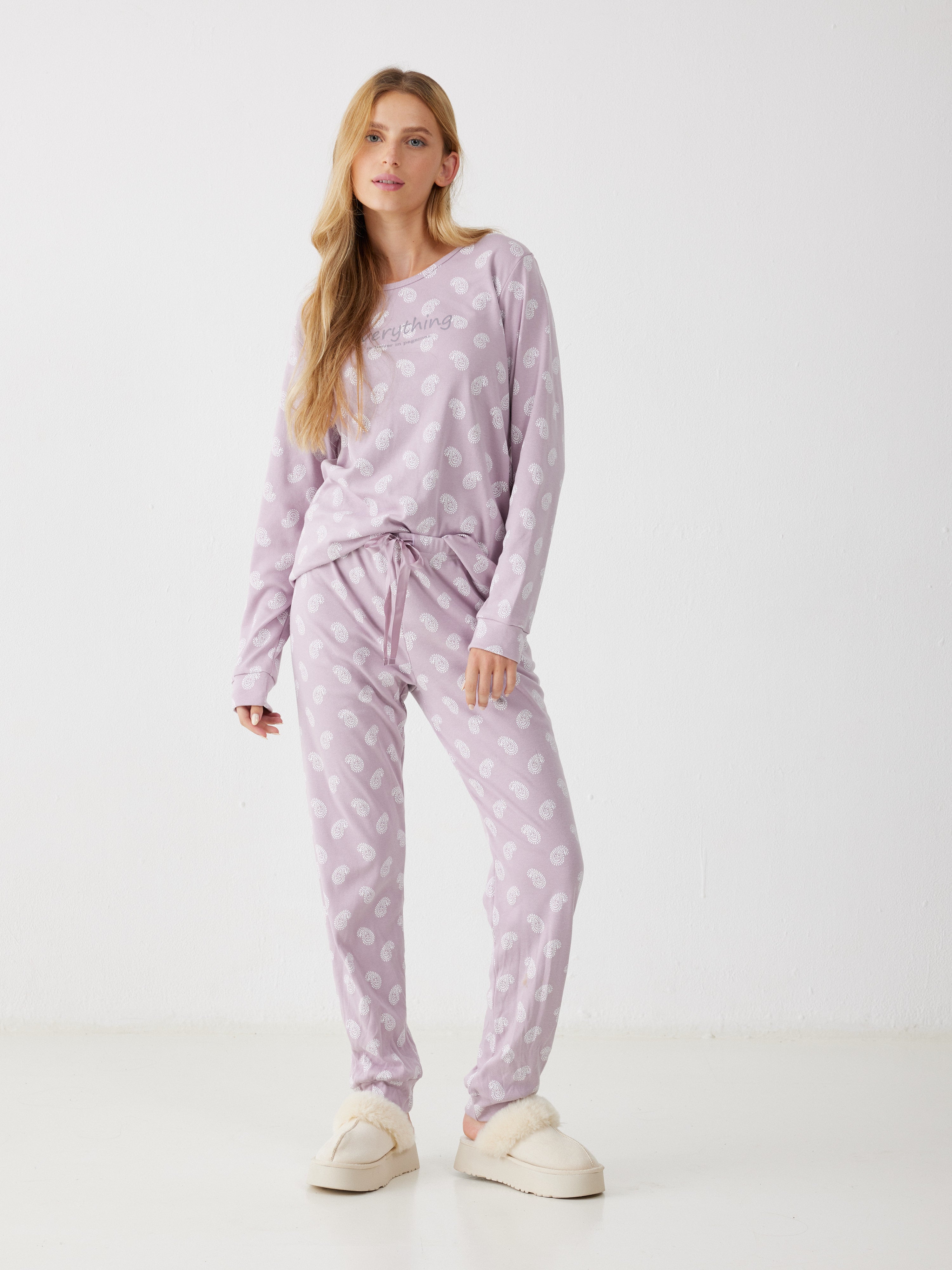 פיג'מה פייזלי אינטרלוק -  סגול מעושן