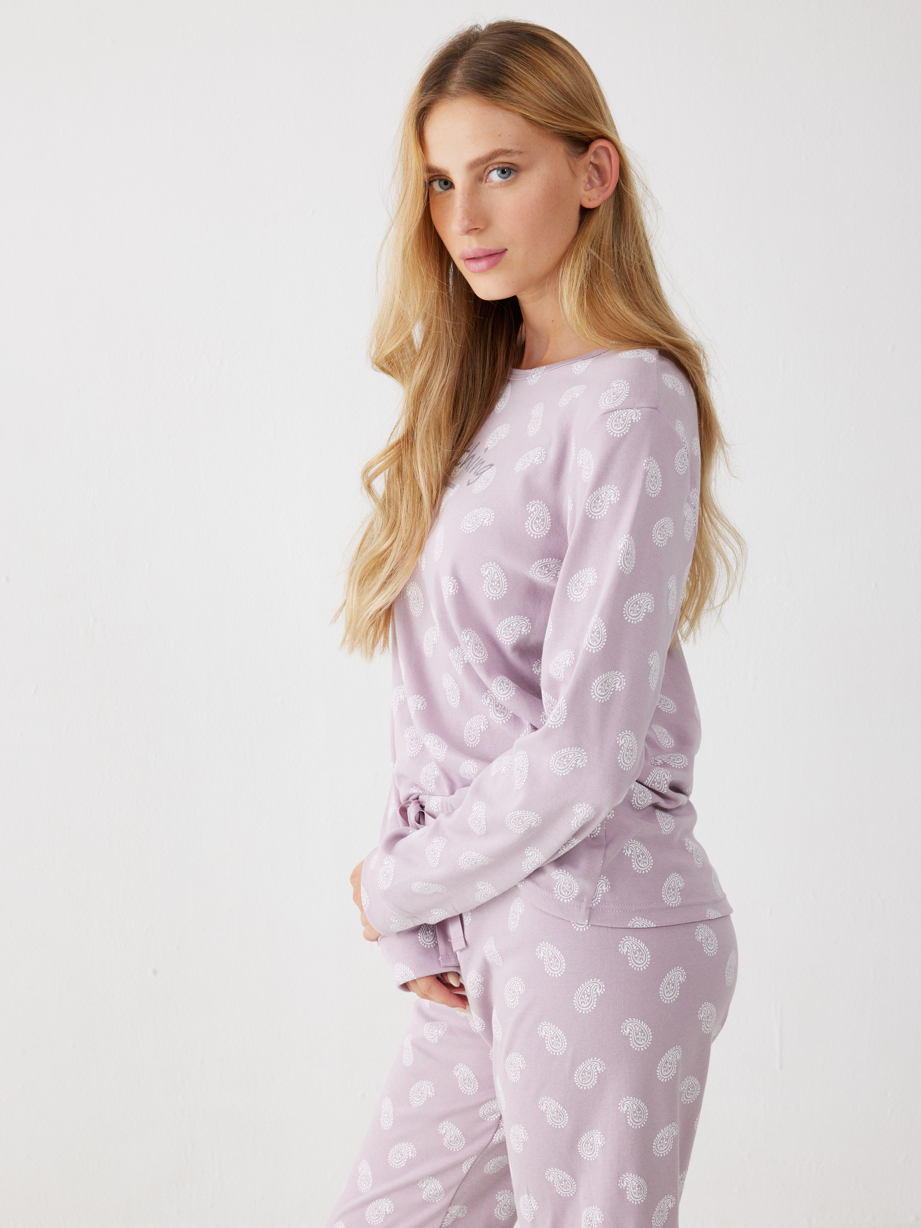 פיג'מה פייזלי אינטרלוק -  סגול מעושן