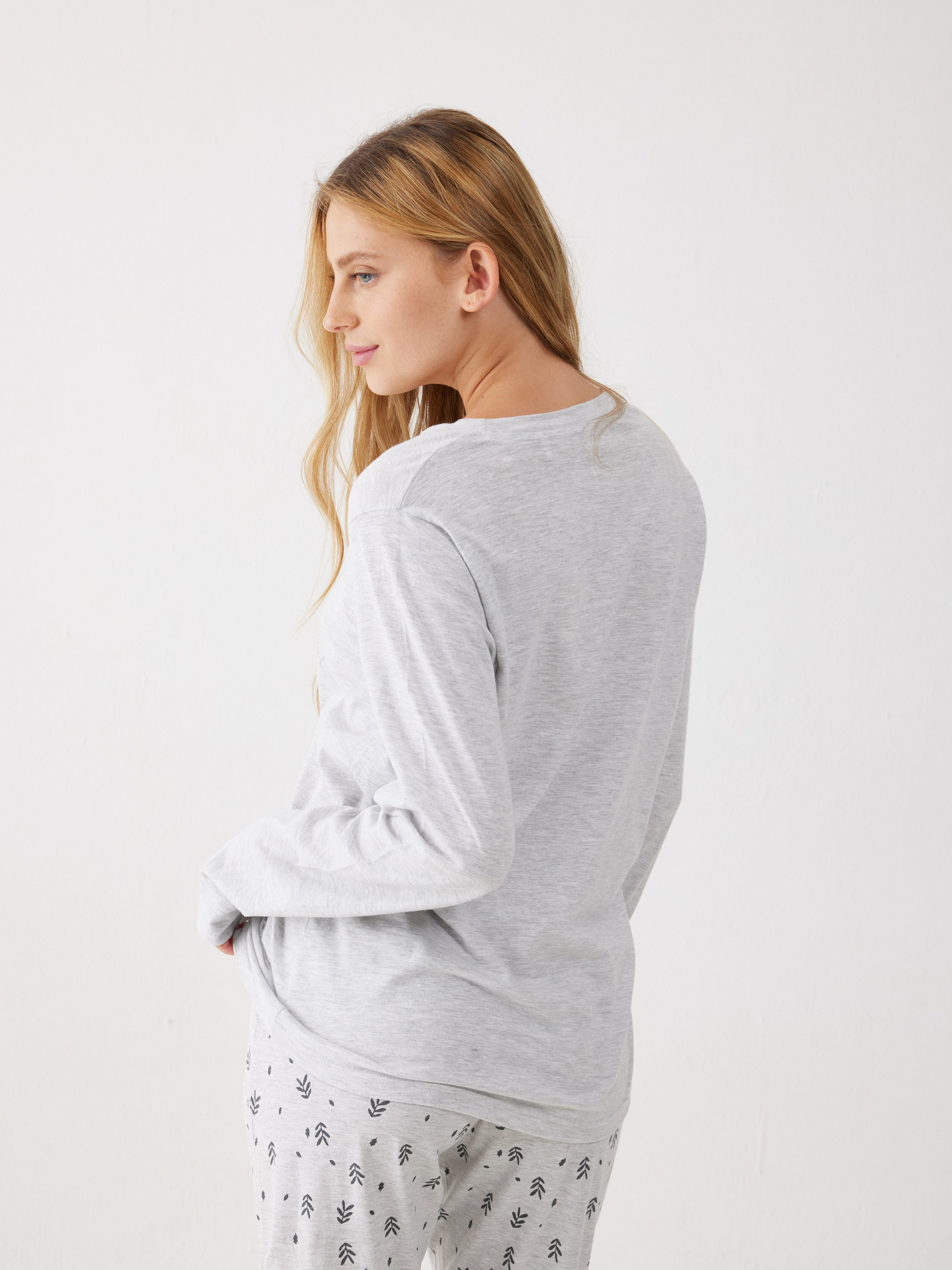 פיג'מה 100% כותנה -  אפור מלאנז'