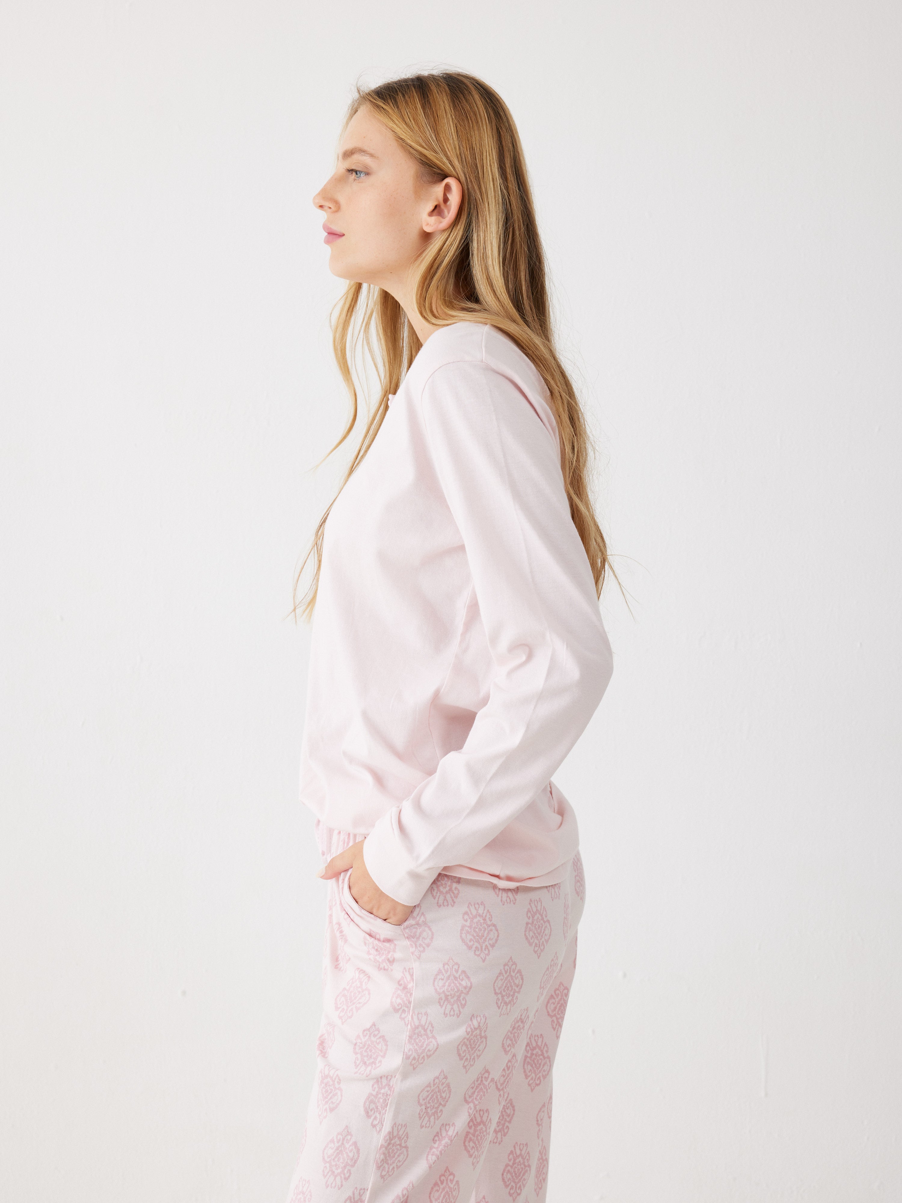 פיג'מה 100% כותנה -  ורוד