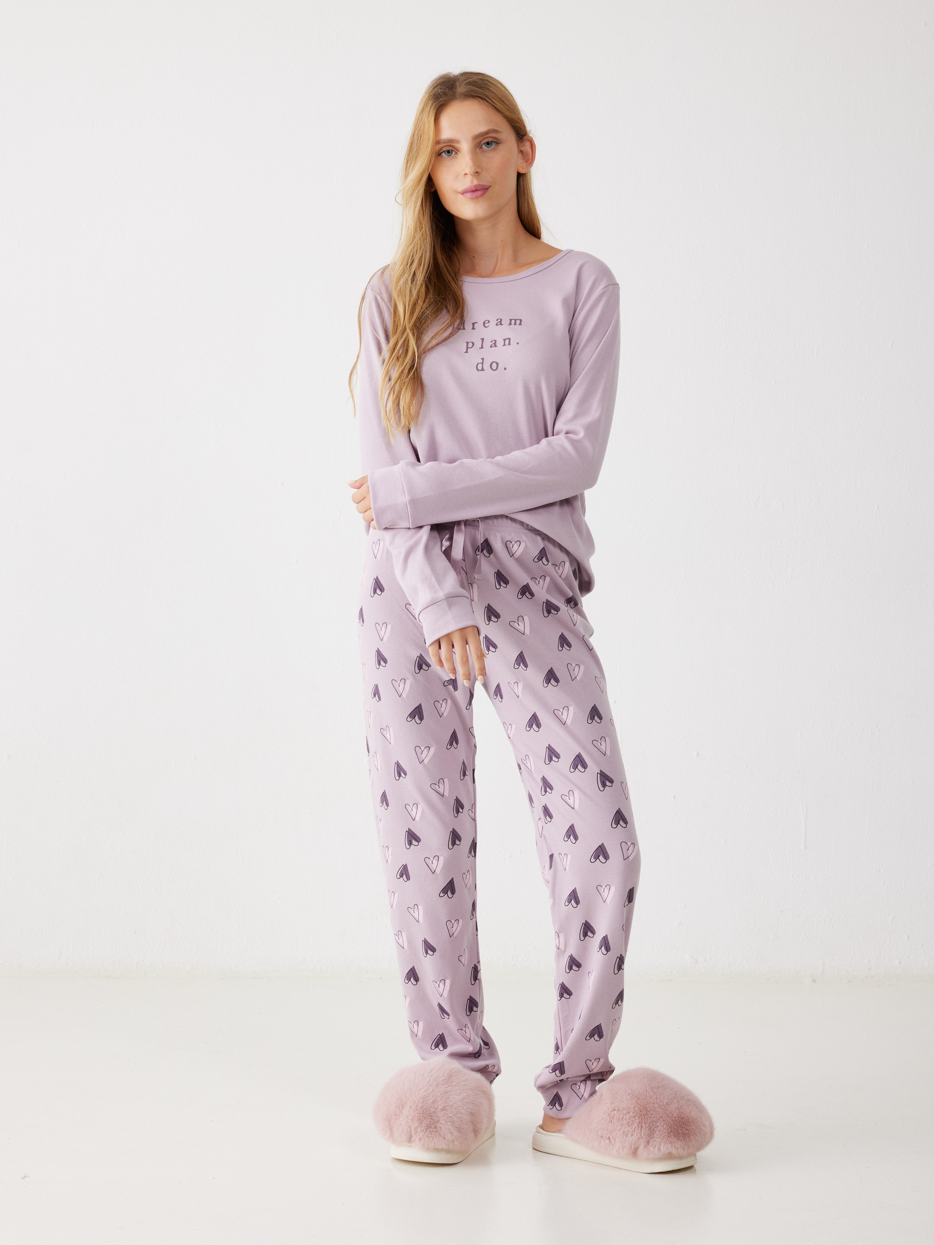 פיג'מת אינטרלוק -  סגול מעושן