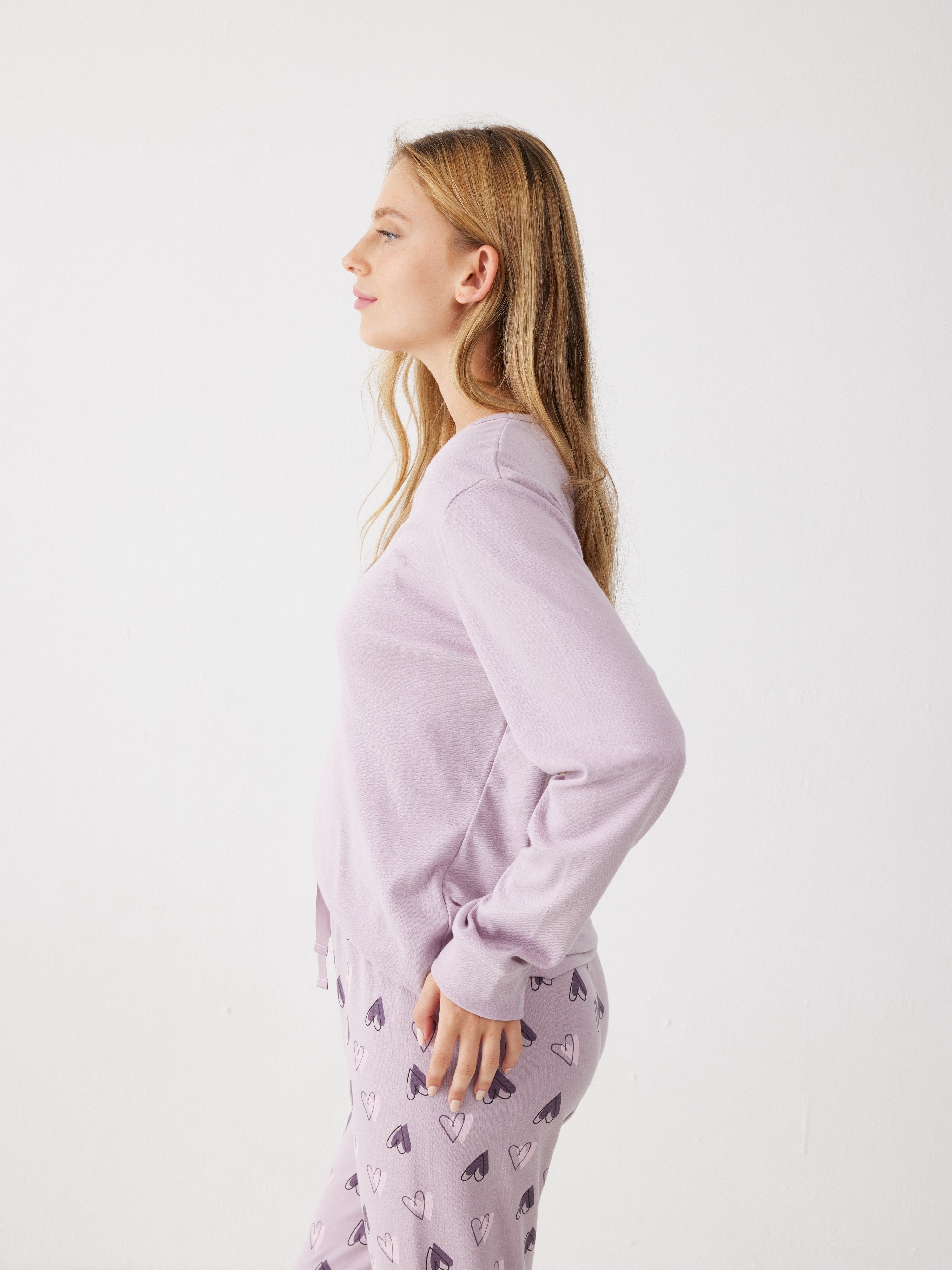 פיג'מת אינטרלוק -  סגול מעושן