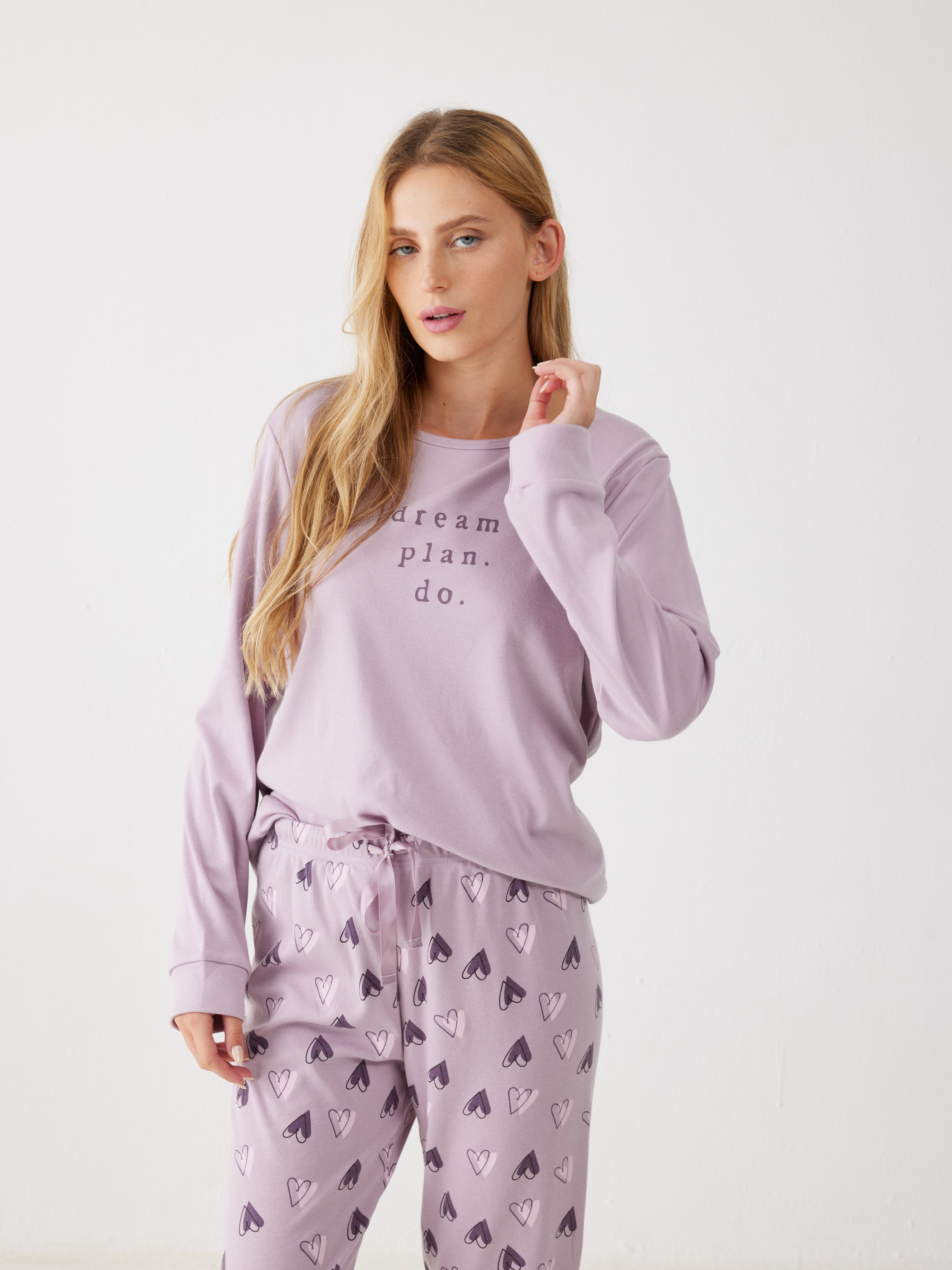 פיג'מת אינטרלוק -  סגול מעושן