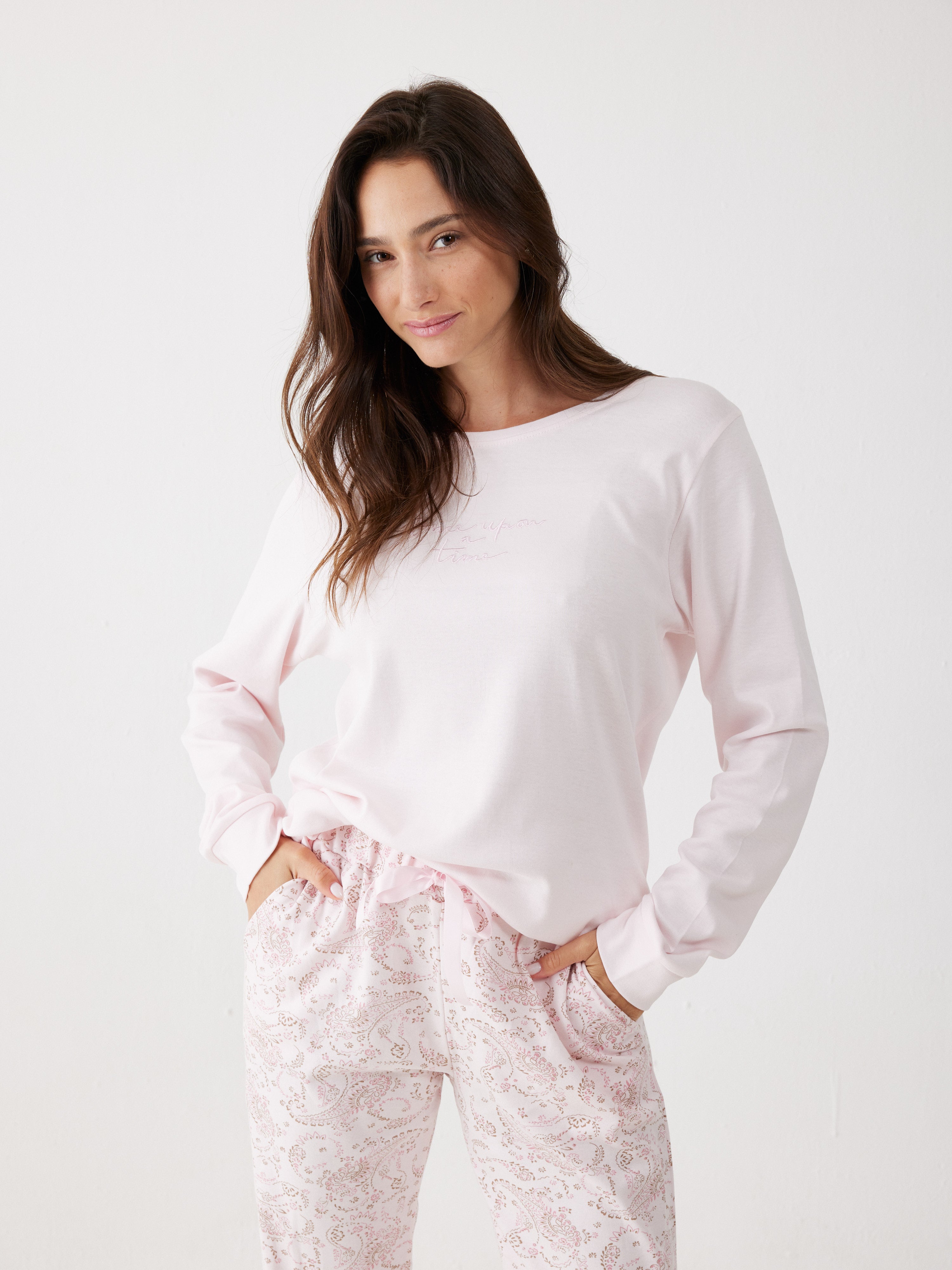 פיג'מה 100% כותנה -  ורוד