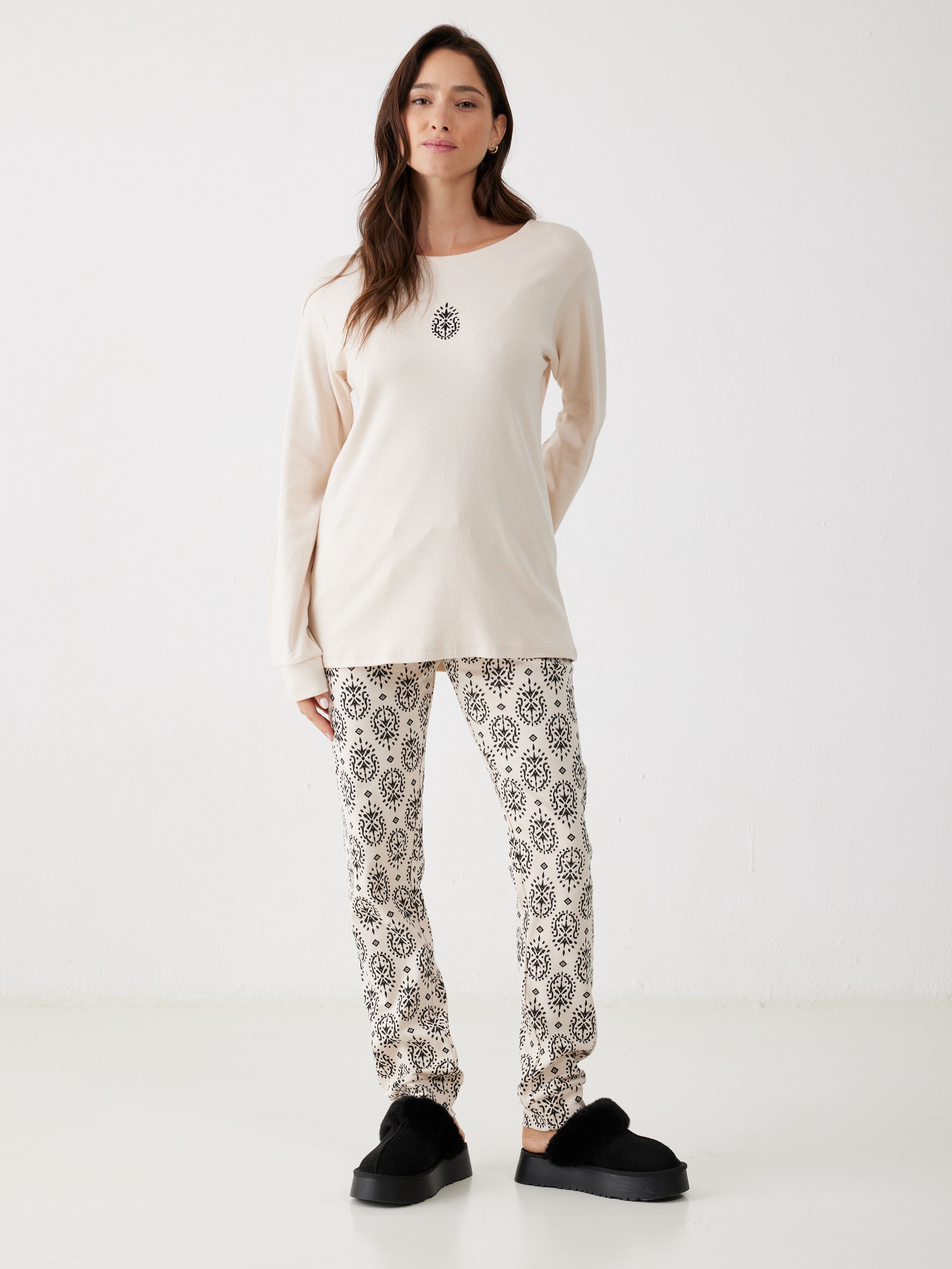 פיג'מה 100% כותנה - בז