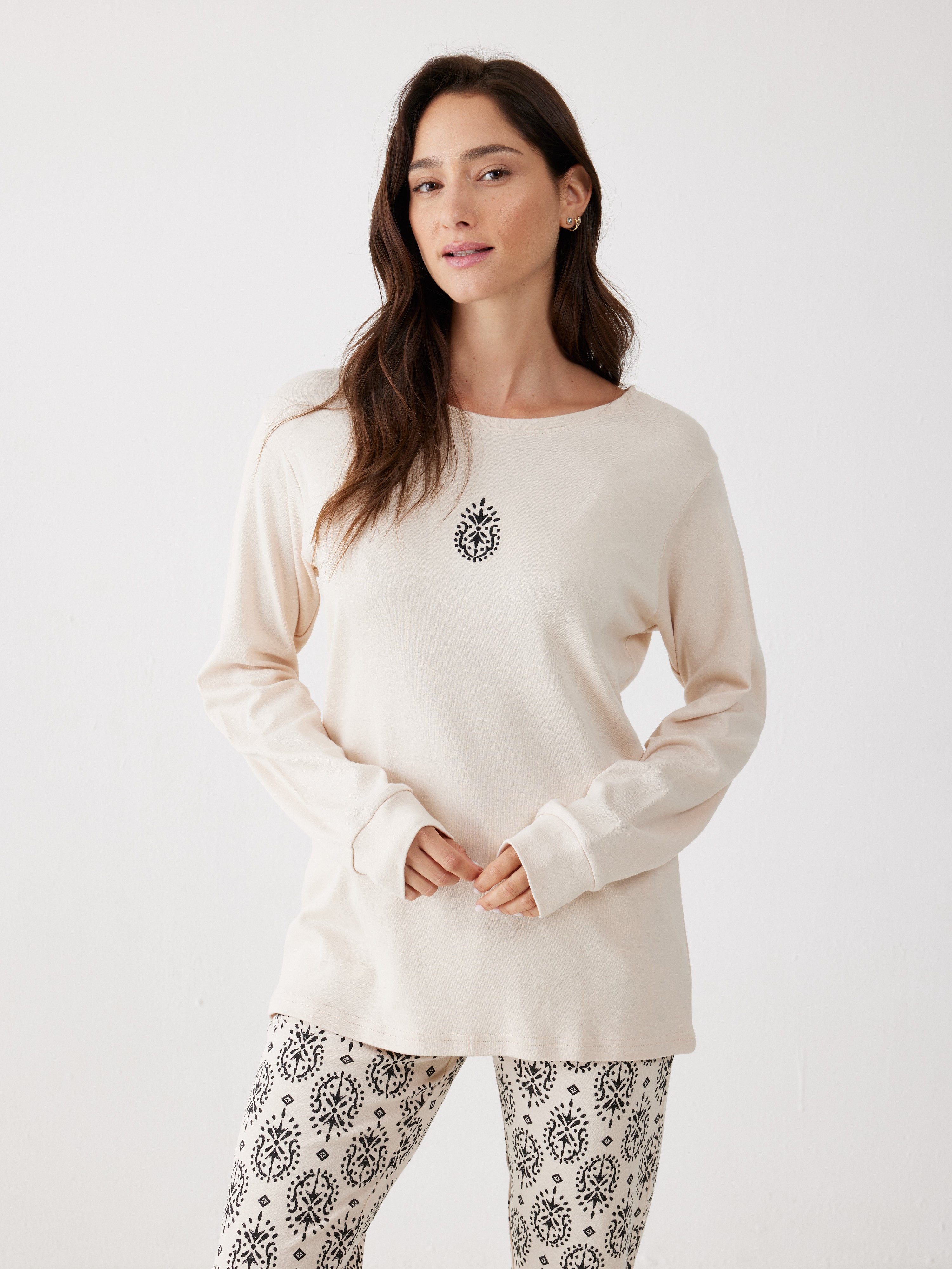 פיג'מה 100% כותנה - בז