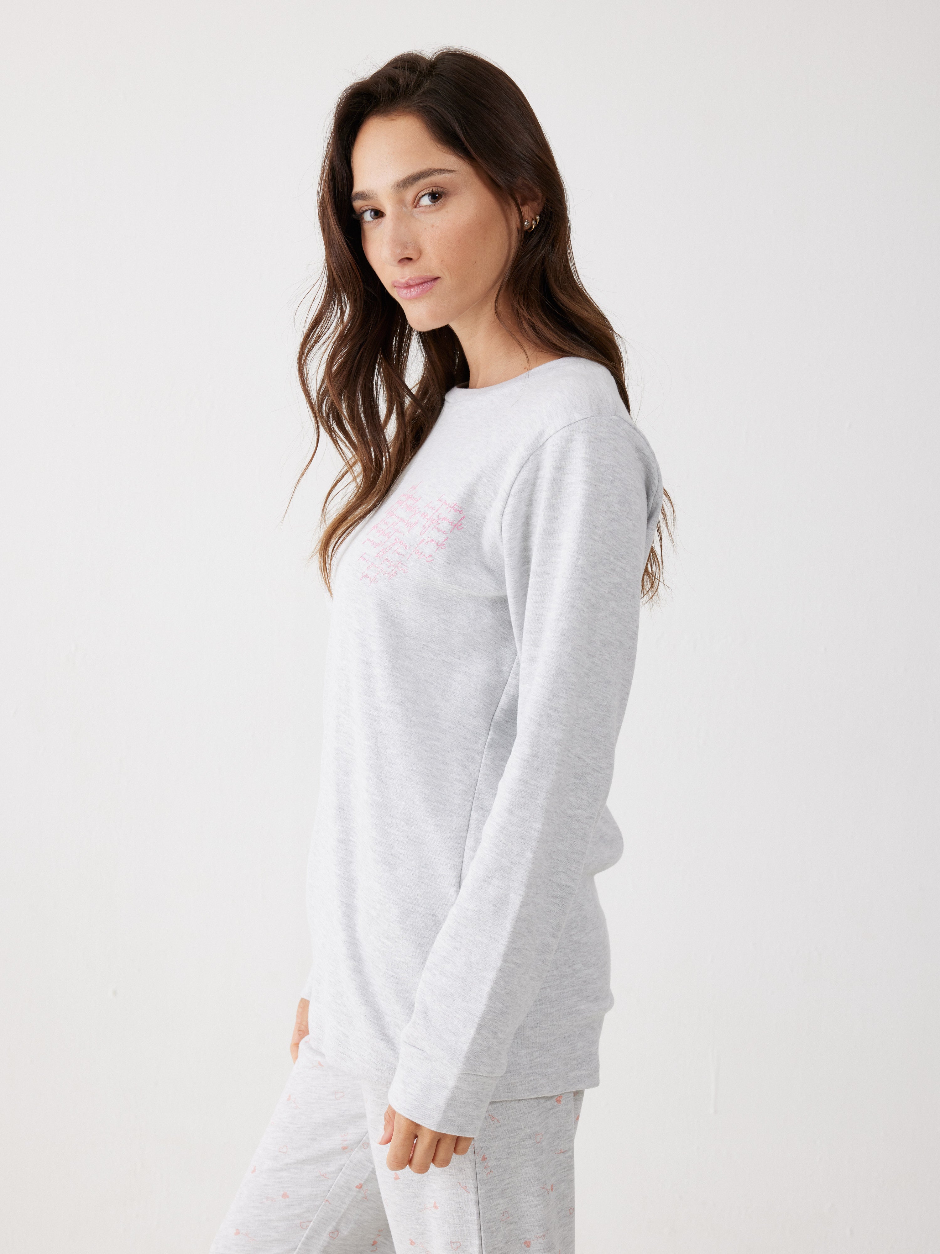 פיג'מה 100% כותנה -  אפור מלאנז'