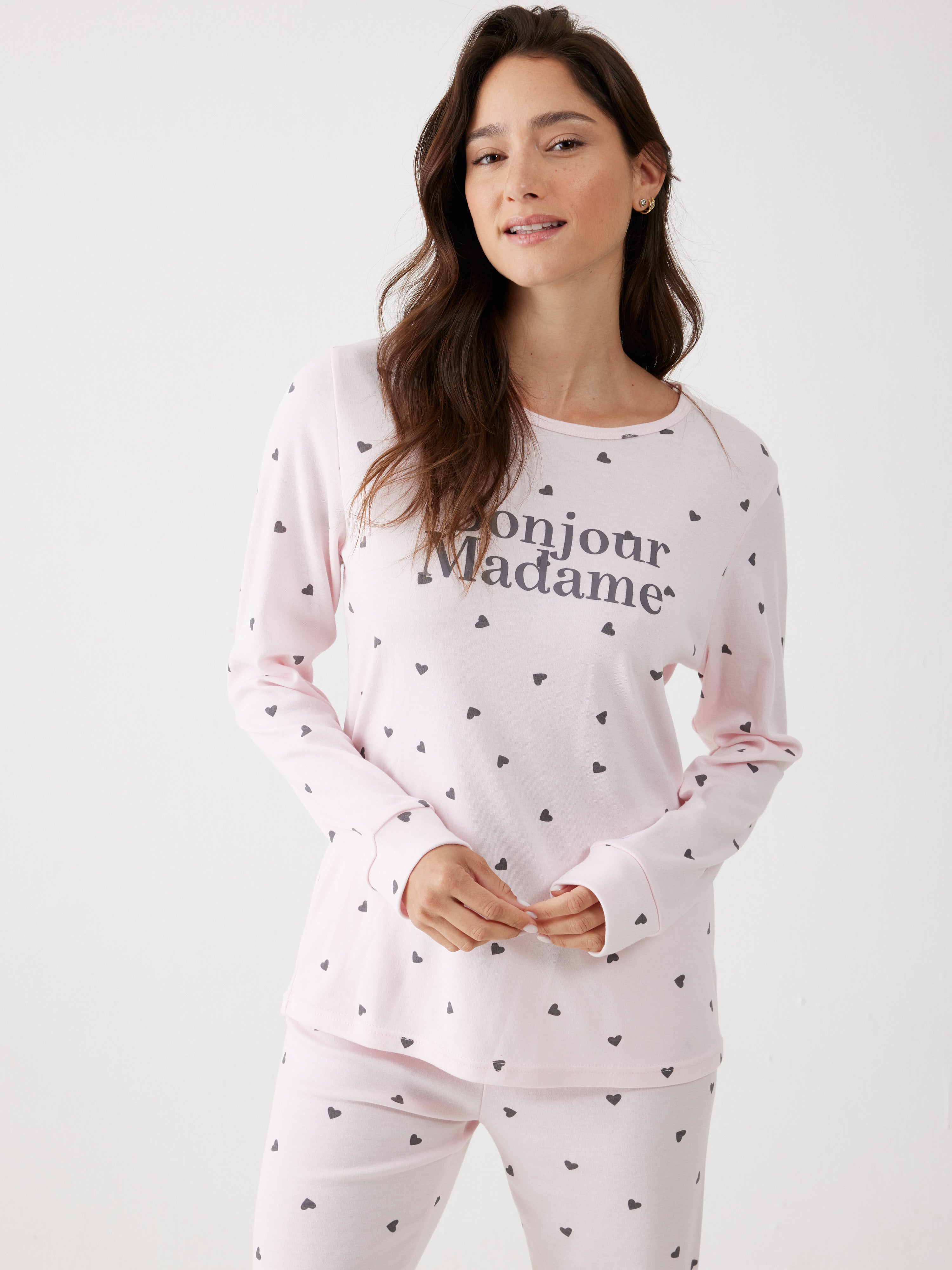 פיג'מת אינטרלוק נקודות -  ורוד