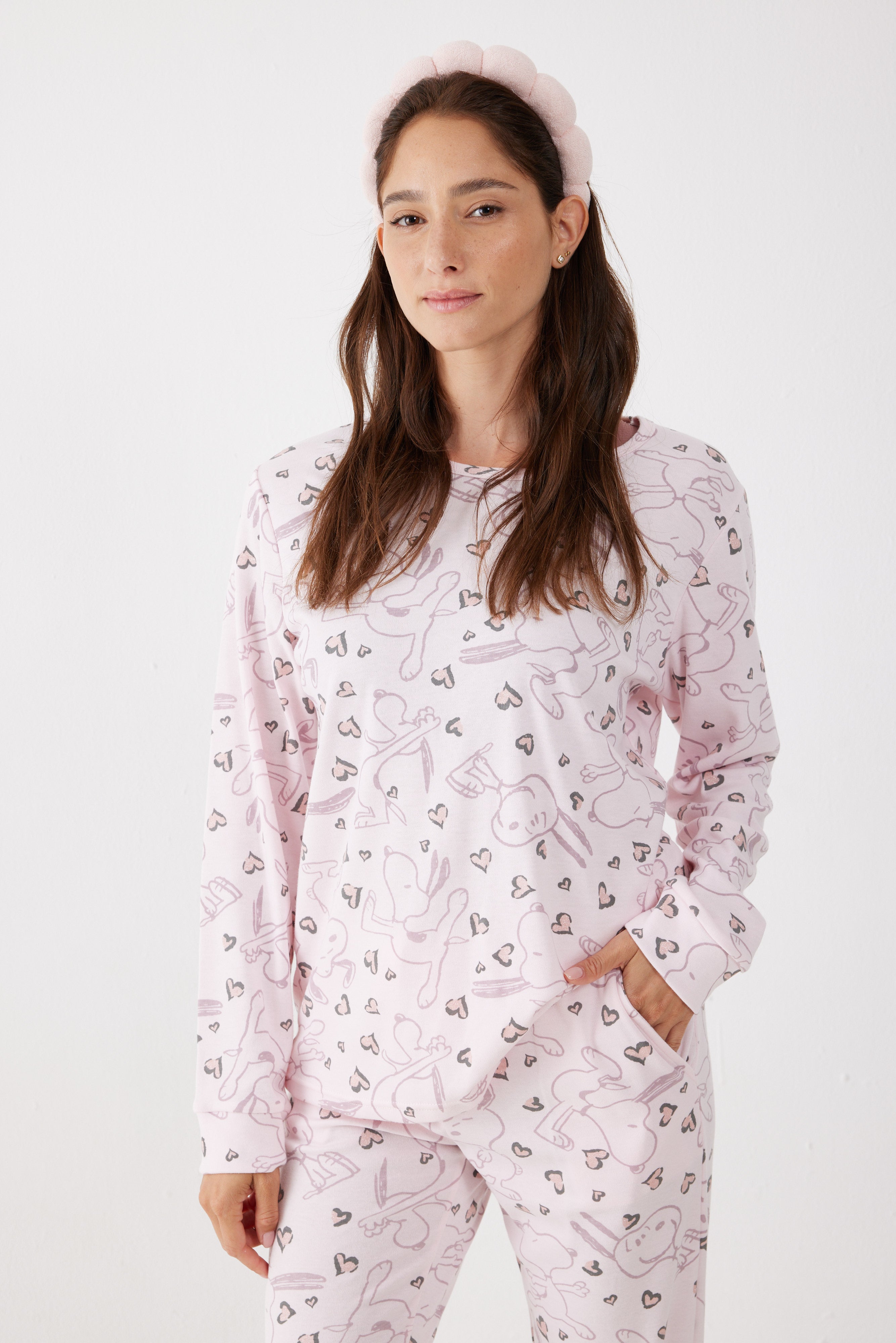 פיג'מה סנופי אינטרלוק - ורוד
