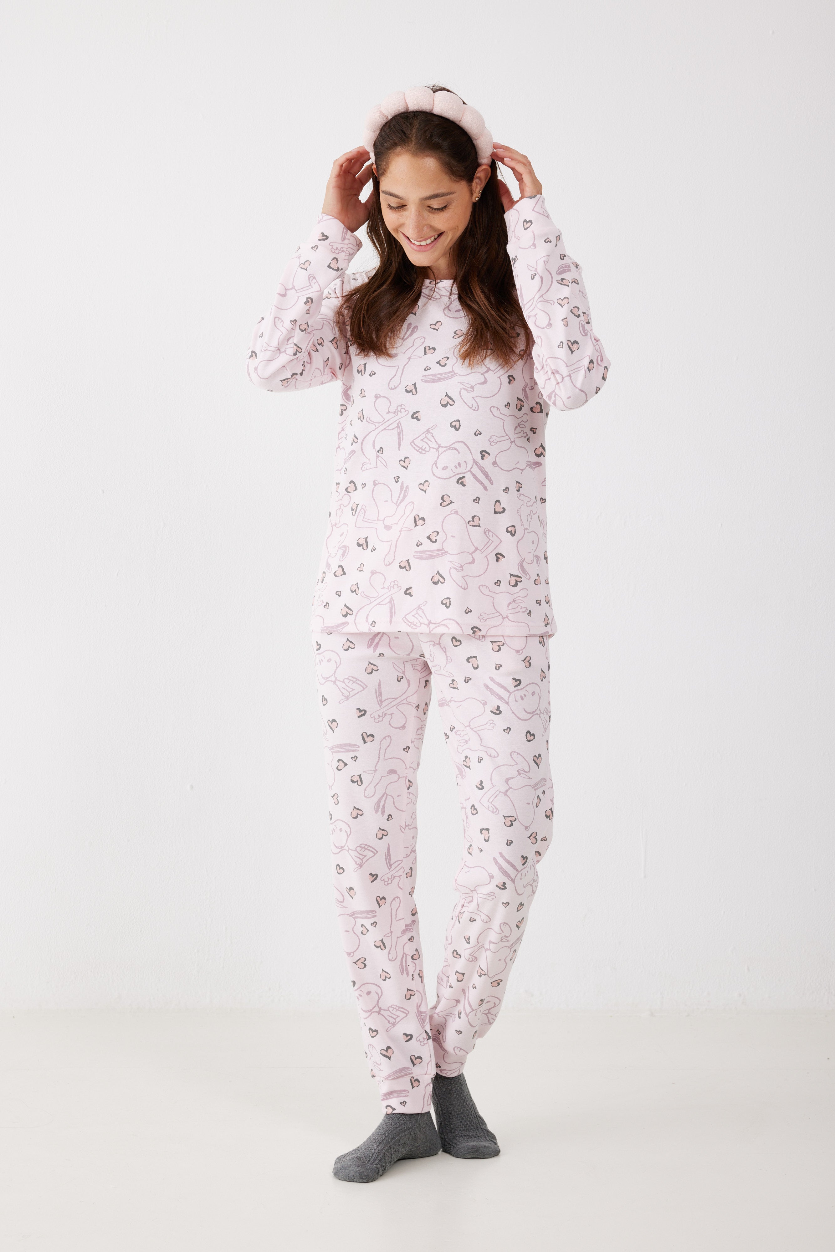 פיג'מה סנופי אינטרלוק - ורוד