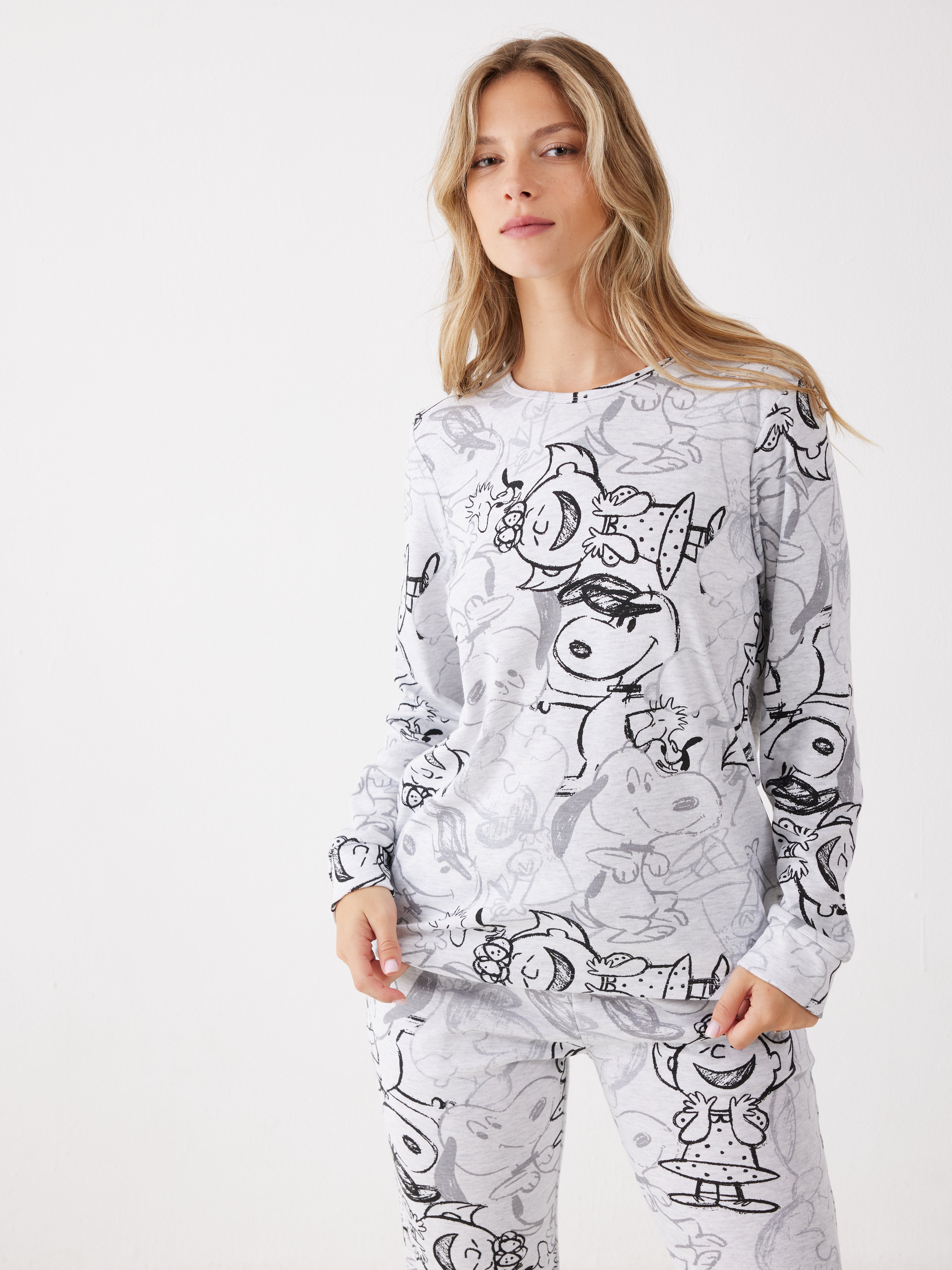 פיג'מה סנופי אינטרלוק - אפור מלאנז