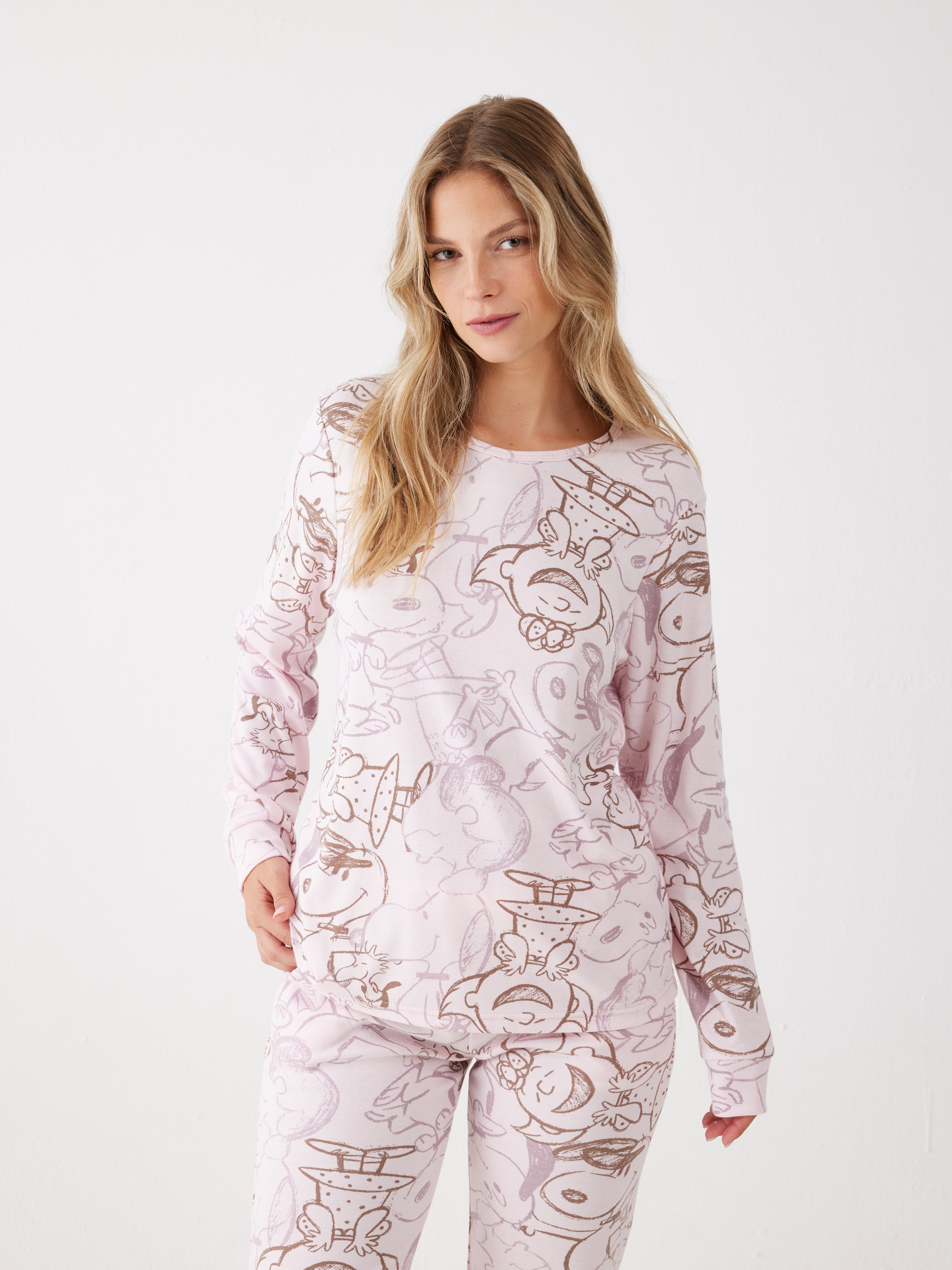 פיג'מה סנופי אינטרלוק - ורוד