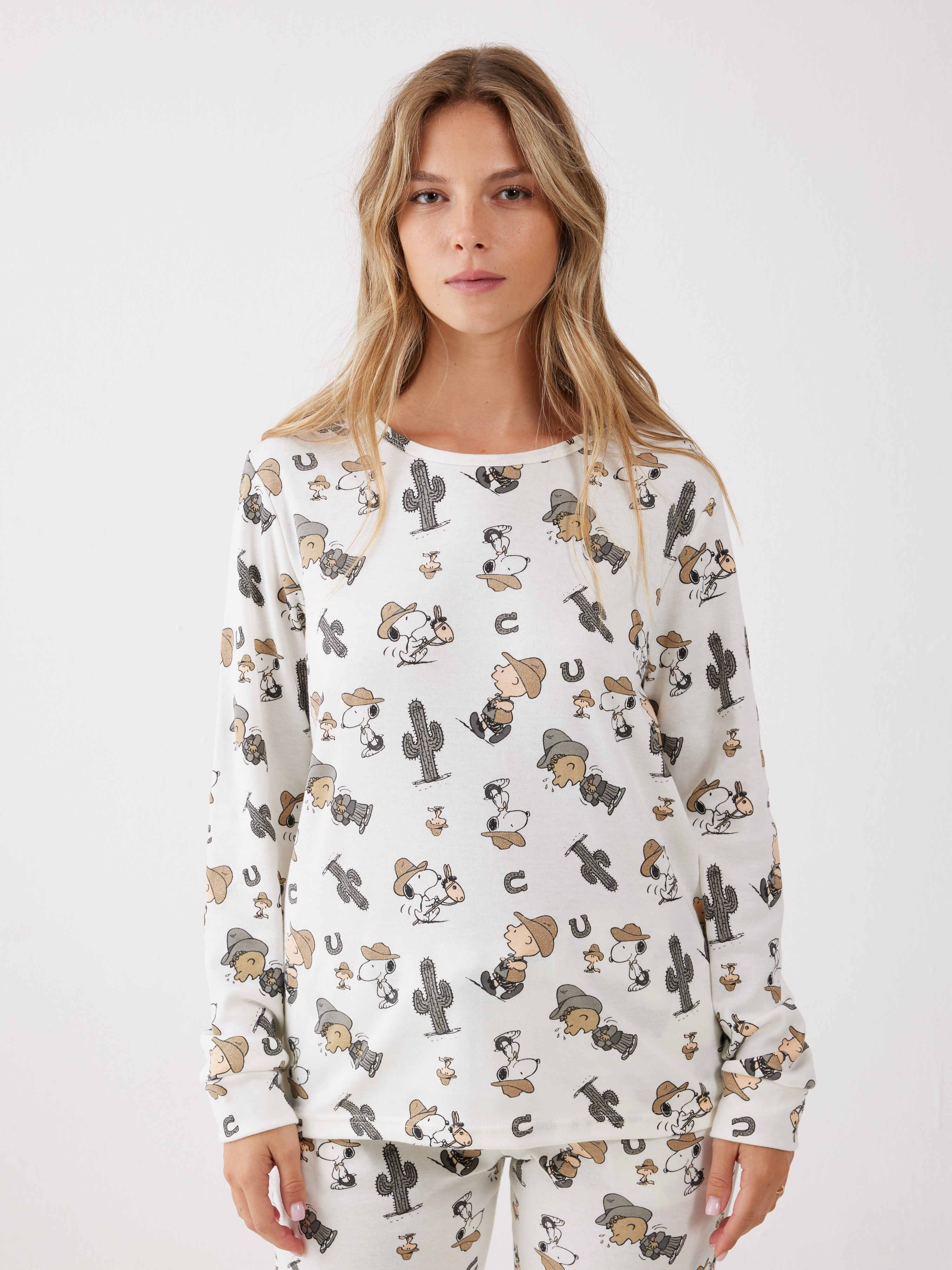 פיג'מה סנופי אינטרלוק - שמנת