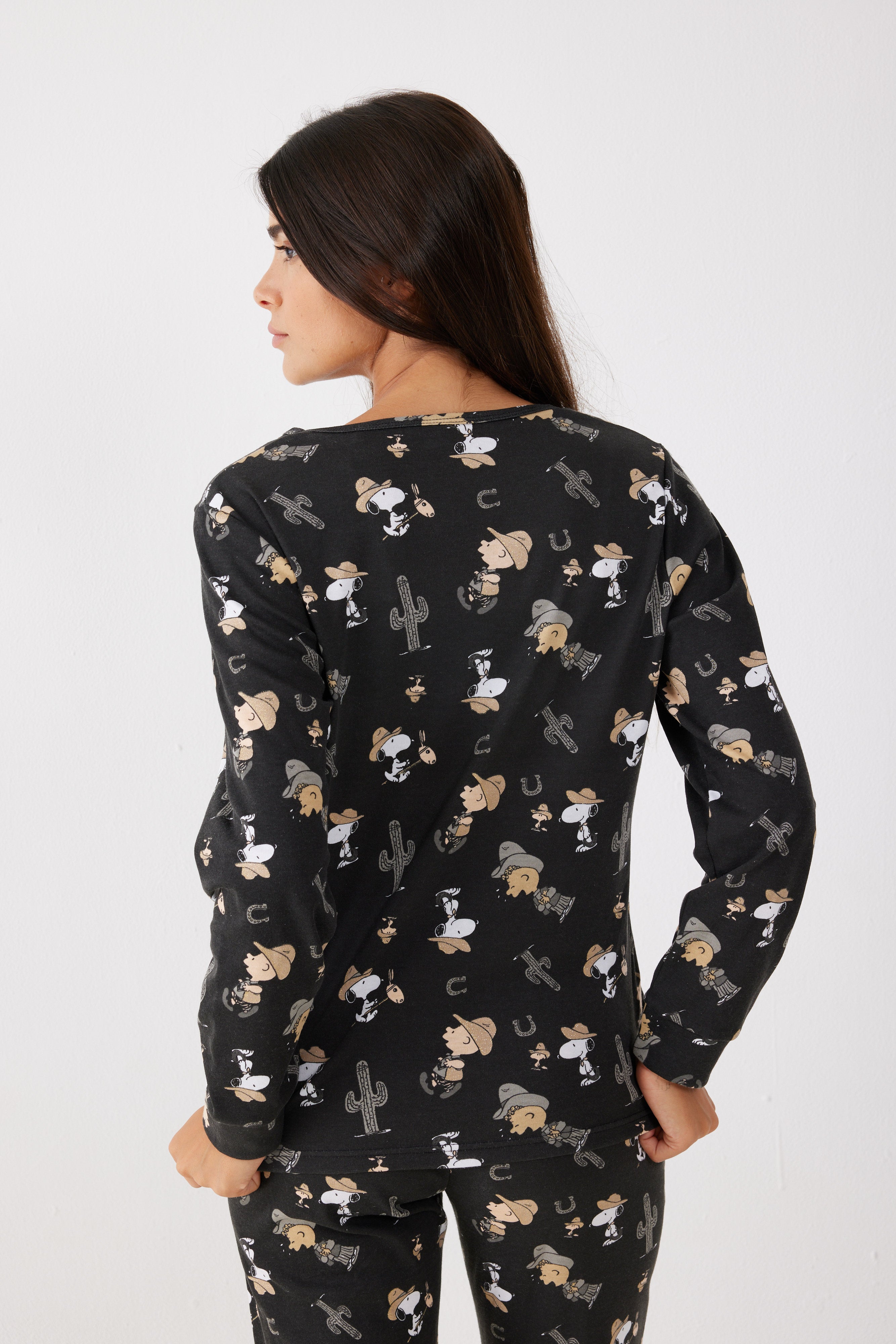 פיג'מה סנופי אינטרלוק - שחור