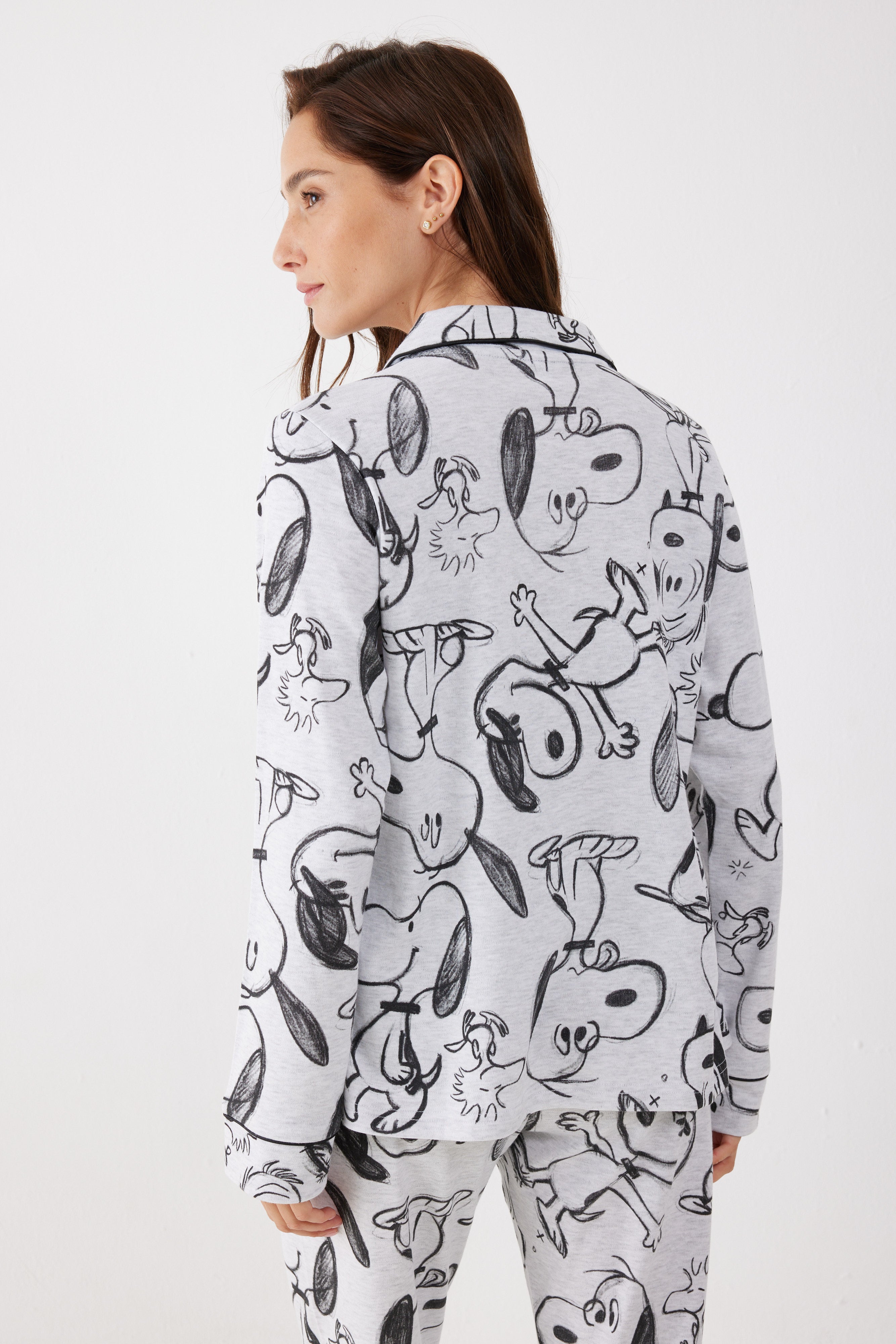 פיג'מה מכופתרת סנופי אינטרלוק - אפור מלאנז