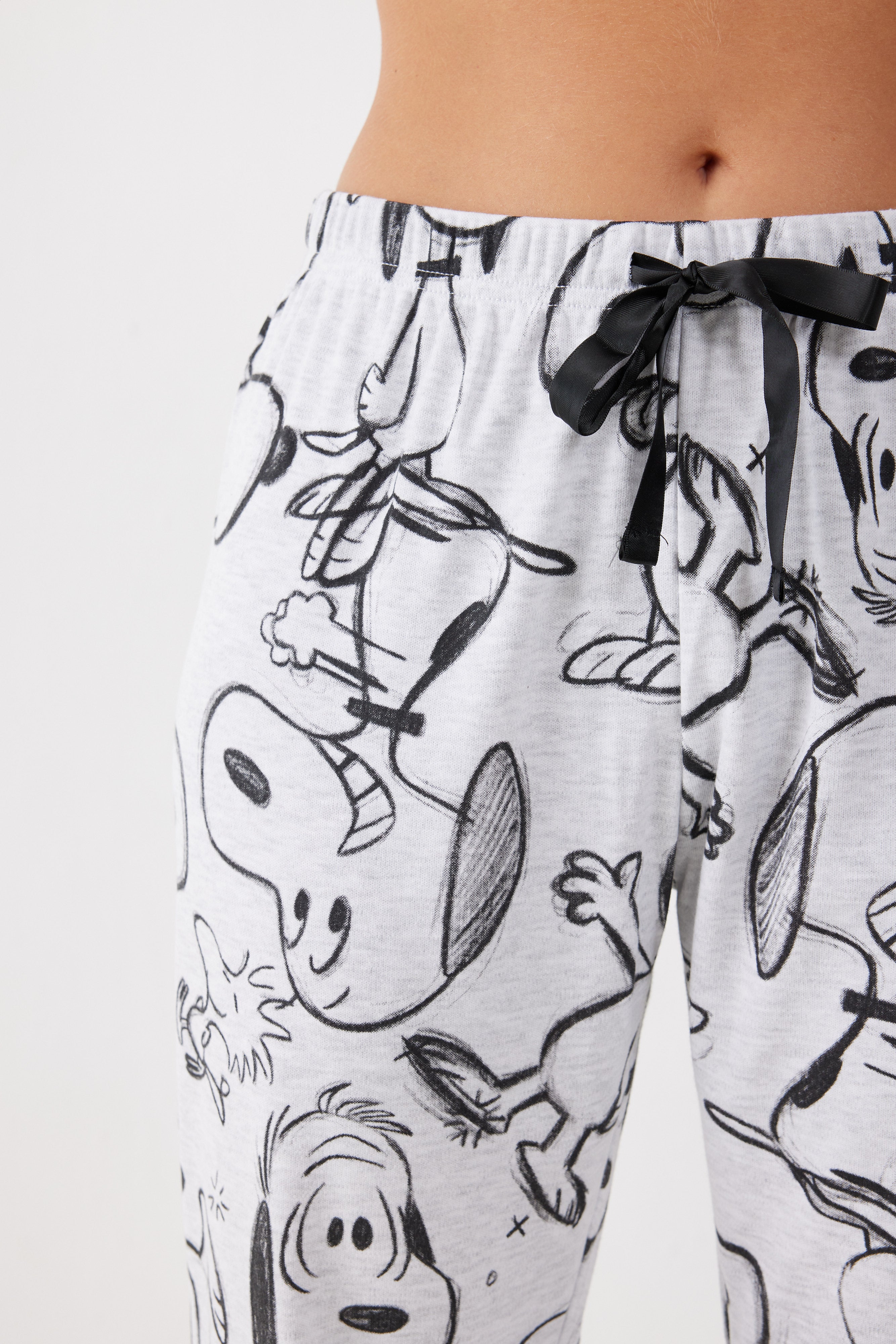 פיג'מה מכופתרת סנופי אינטרלוק - אפור מלאנז