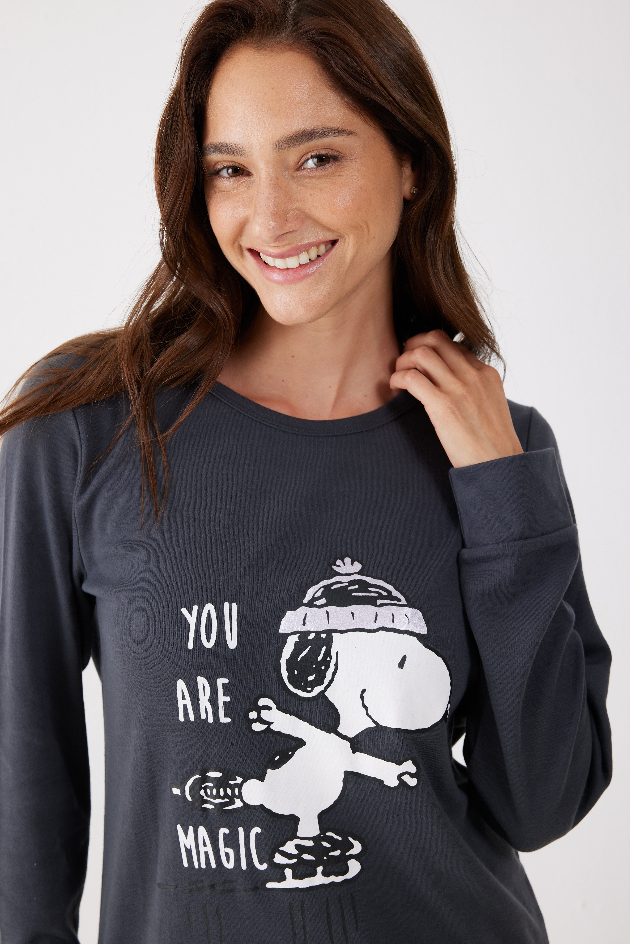 פיג'מה סנופי אינטרלוק - אפור כהה