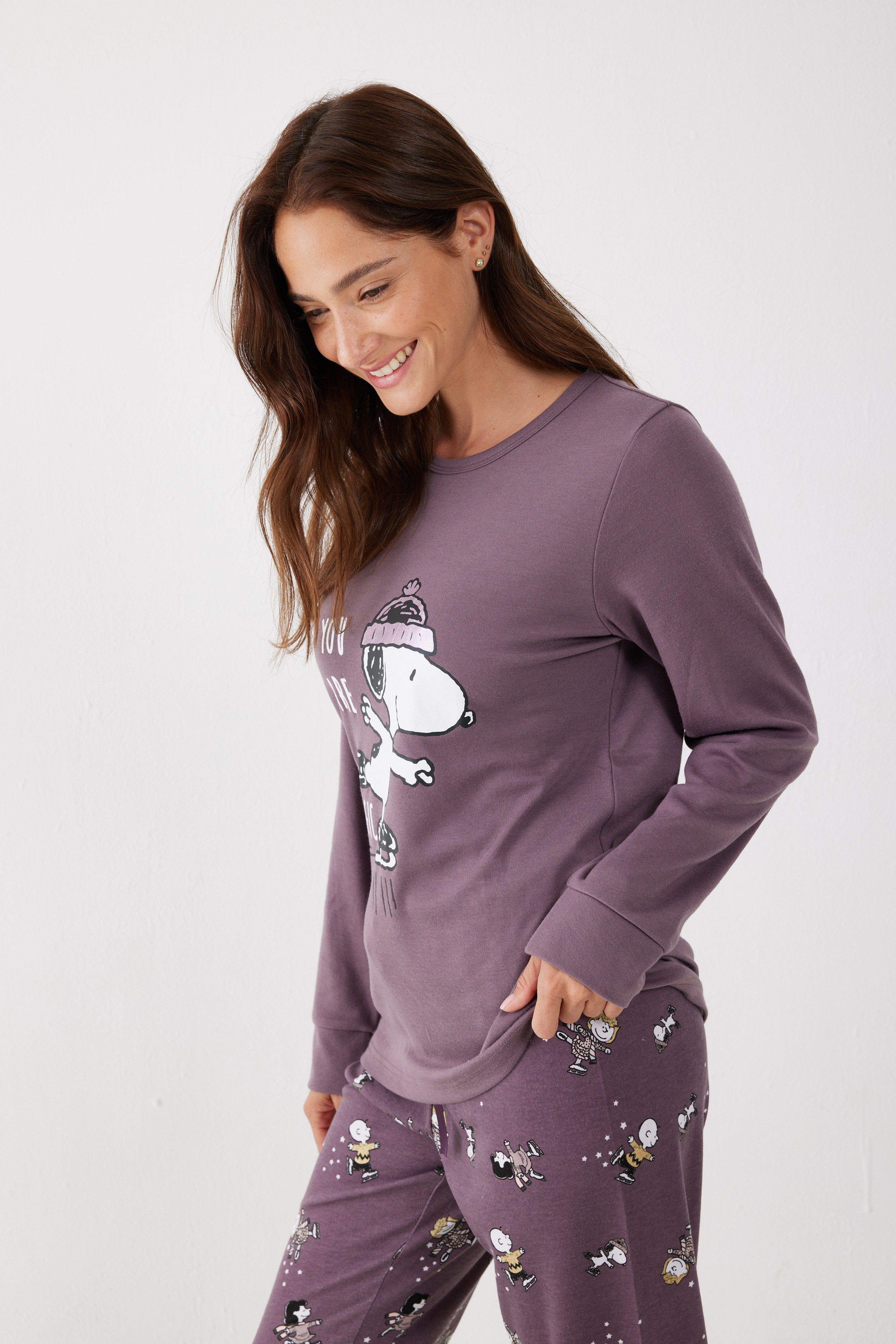 פיג'מה סנופי אינטרלוק - סגול