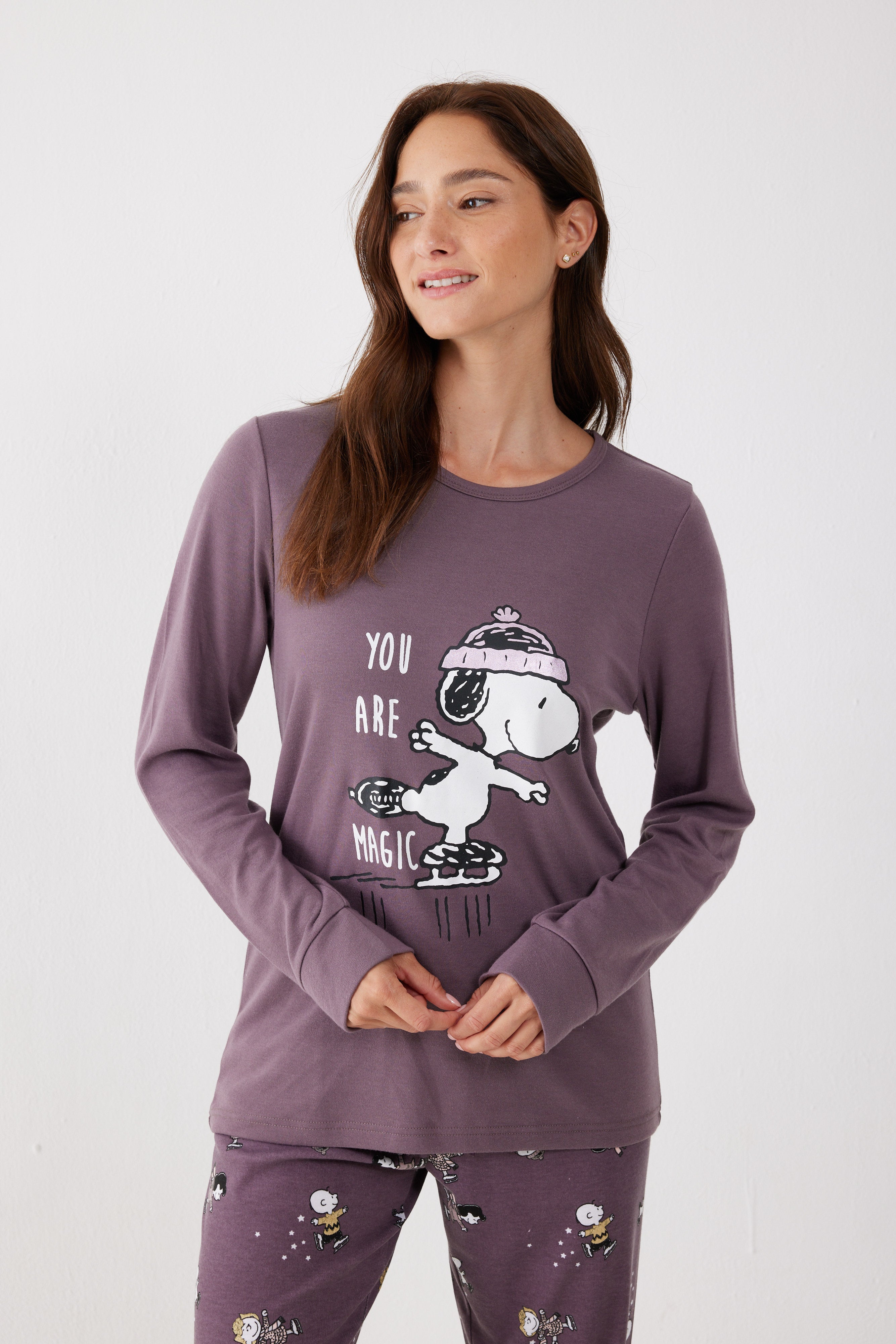 פיג'מה סנופי אינטרלוק - סגול