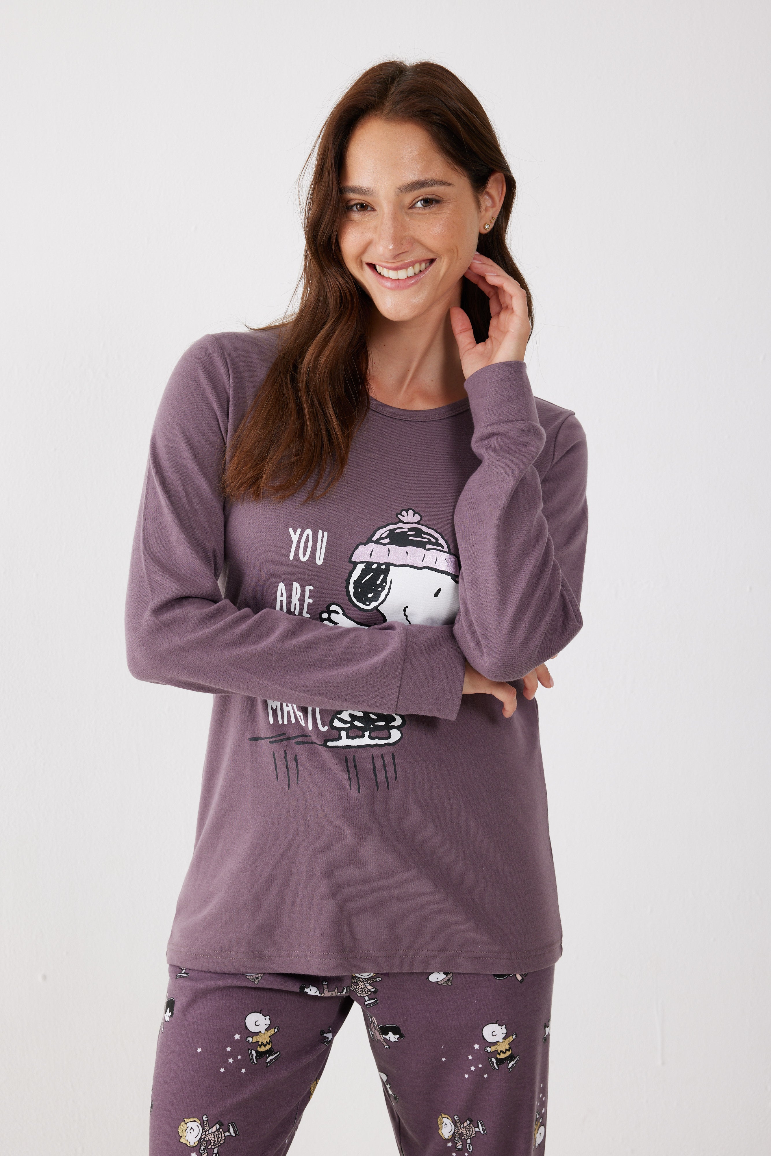 פיג'מה סנופי אינטרלוק - סגול