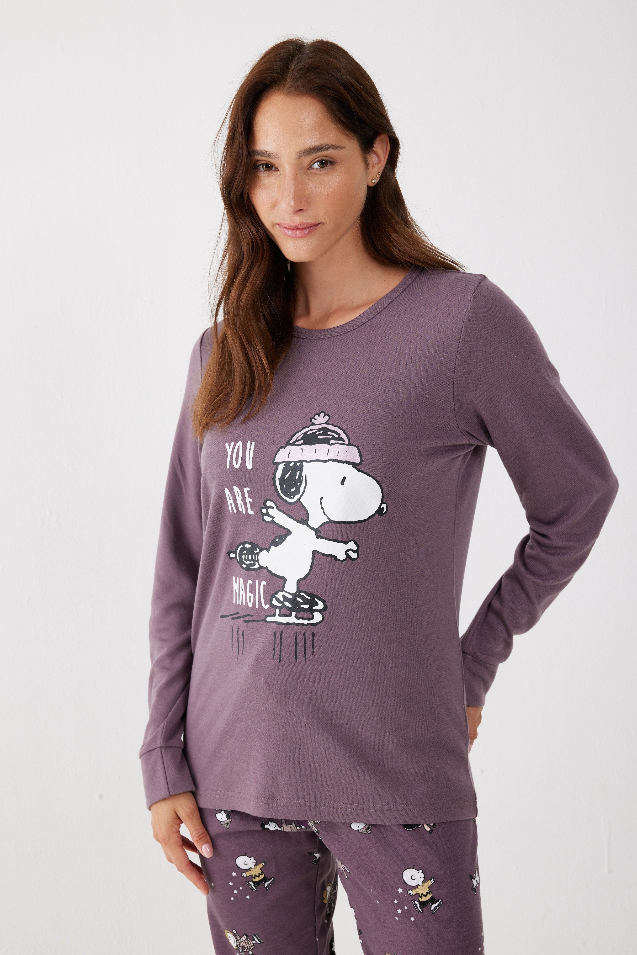 פיג'מה סנופי אינטרלוק - סגול