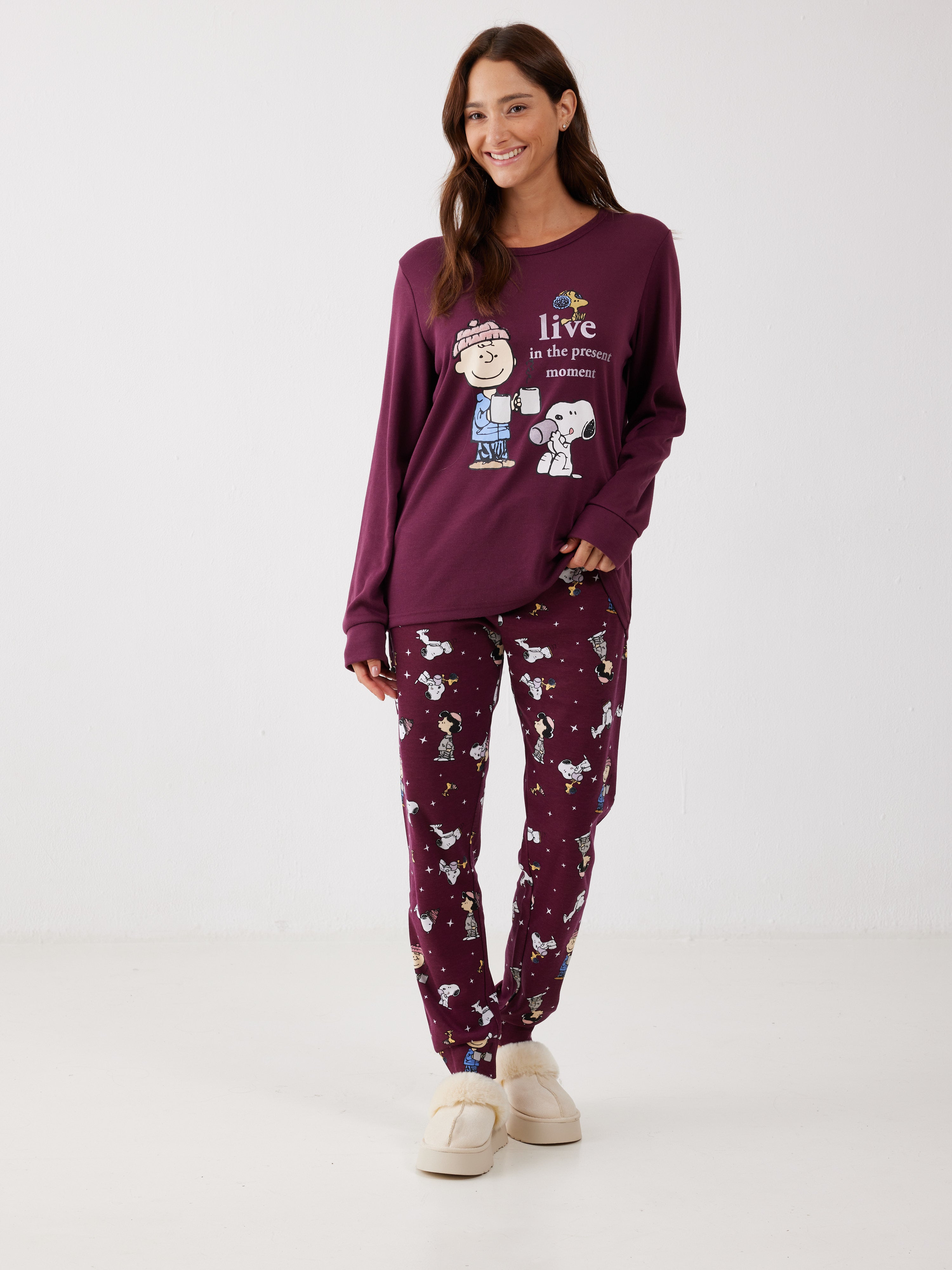 פיג'מה סנופי אינטרלוק - בורדו