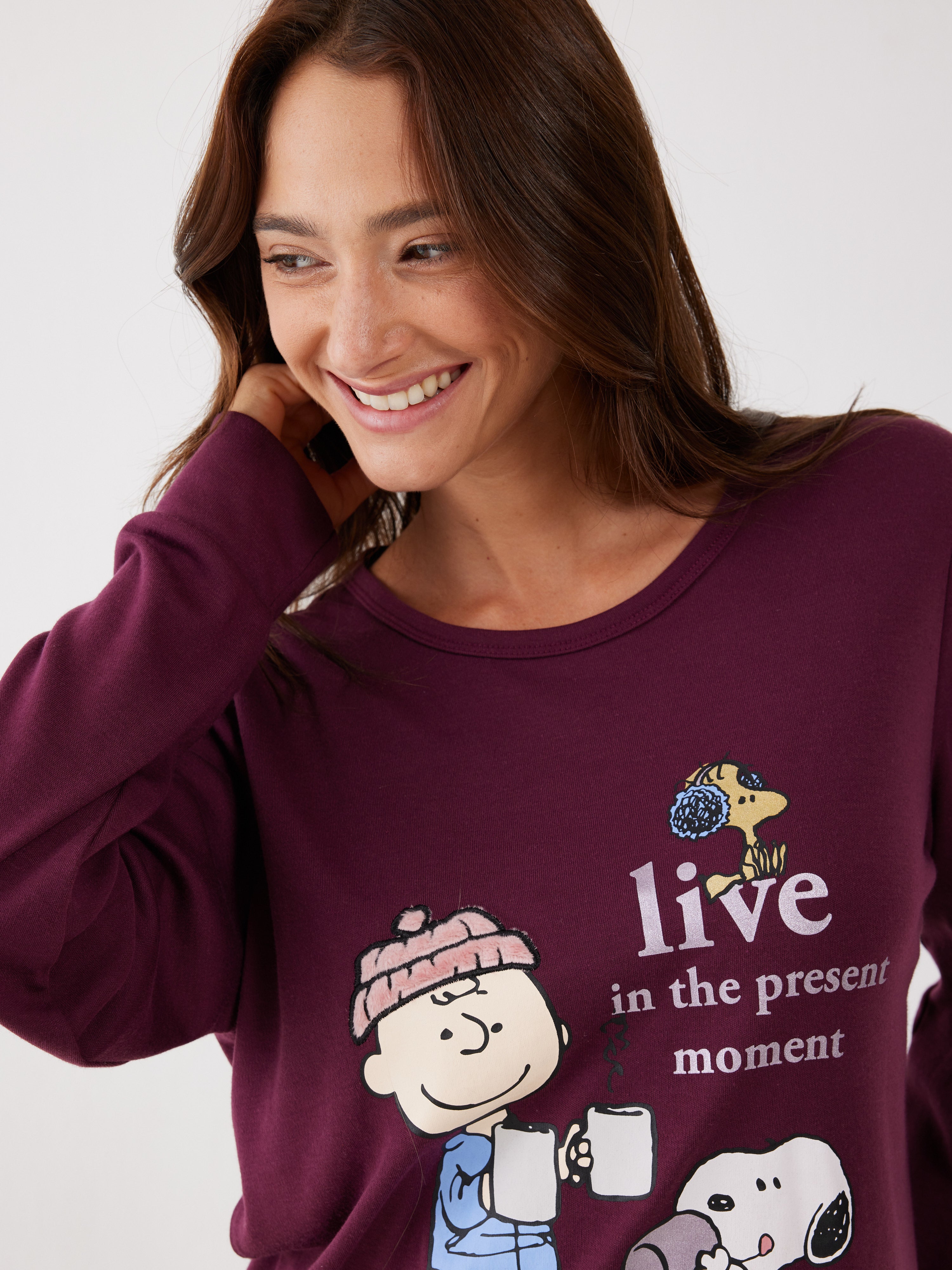 פיג'מה סנופי אינטרלוק - בורדו