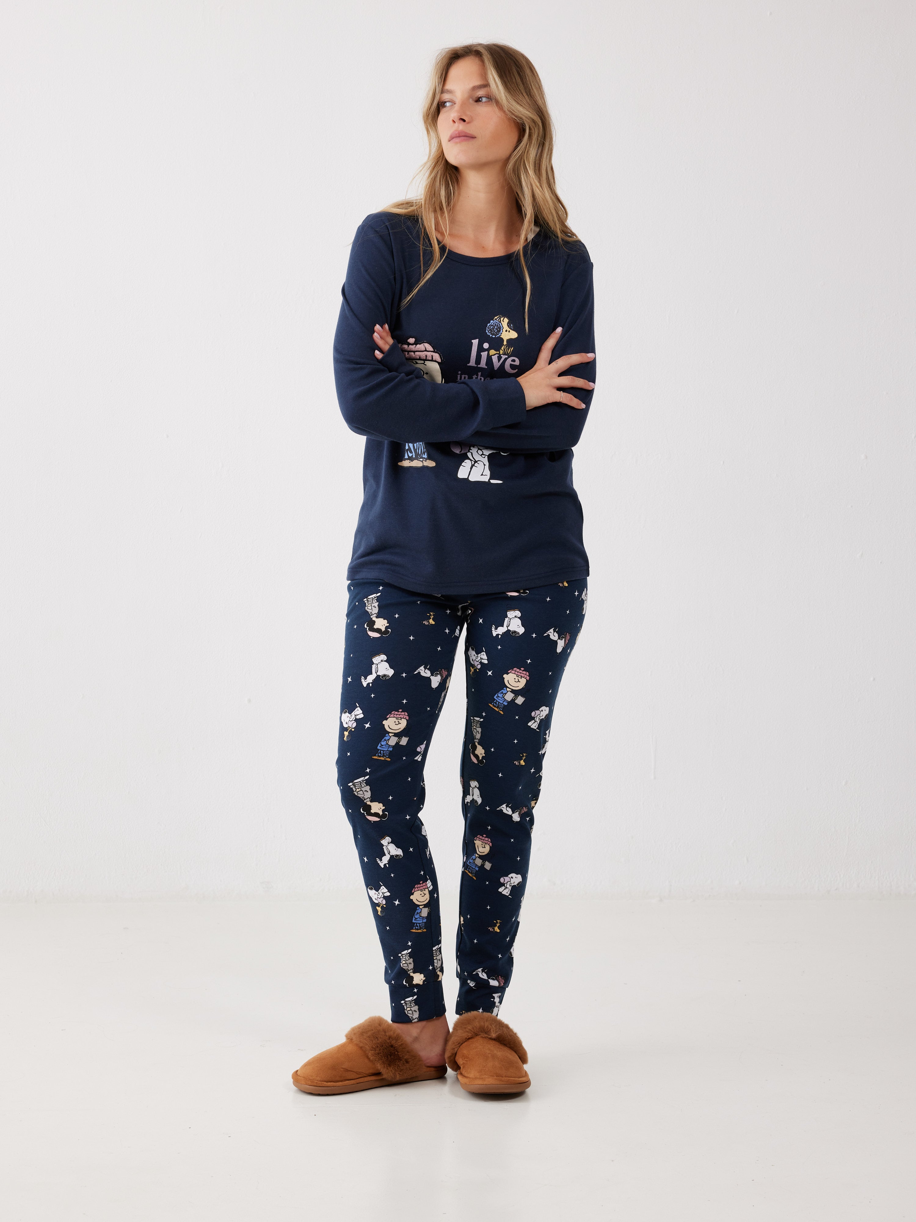 פיג'מה סנופי אינטרלוק - כחול נייבי