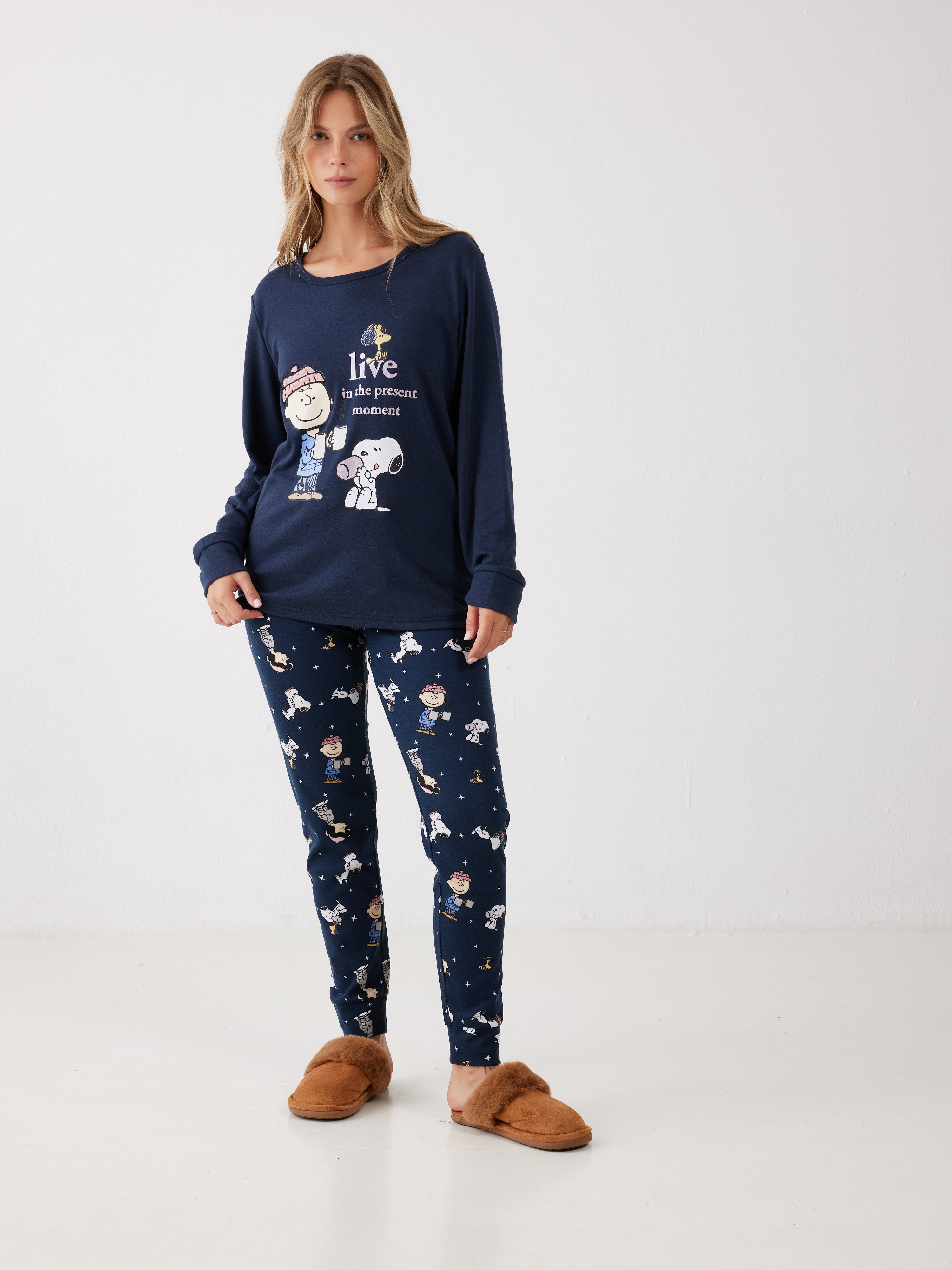 פיג'מה סנופי אינטרלוק - כחול נייבי