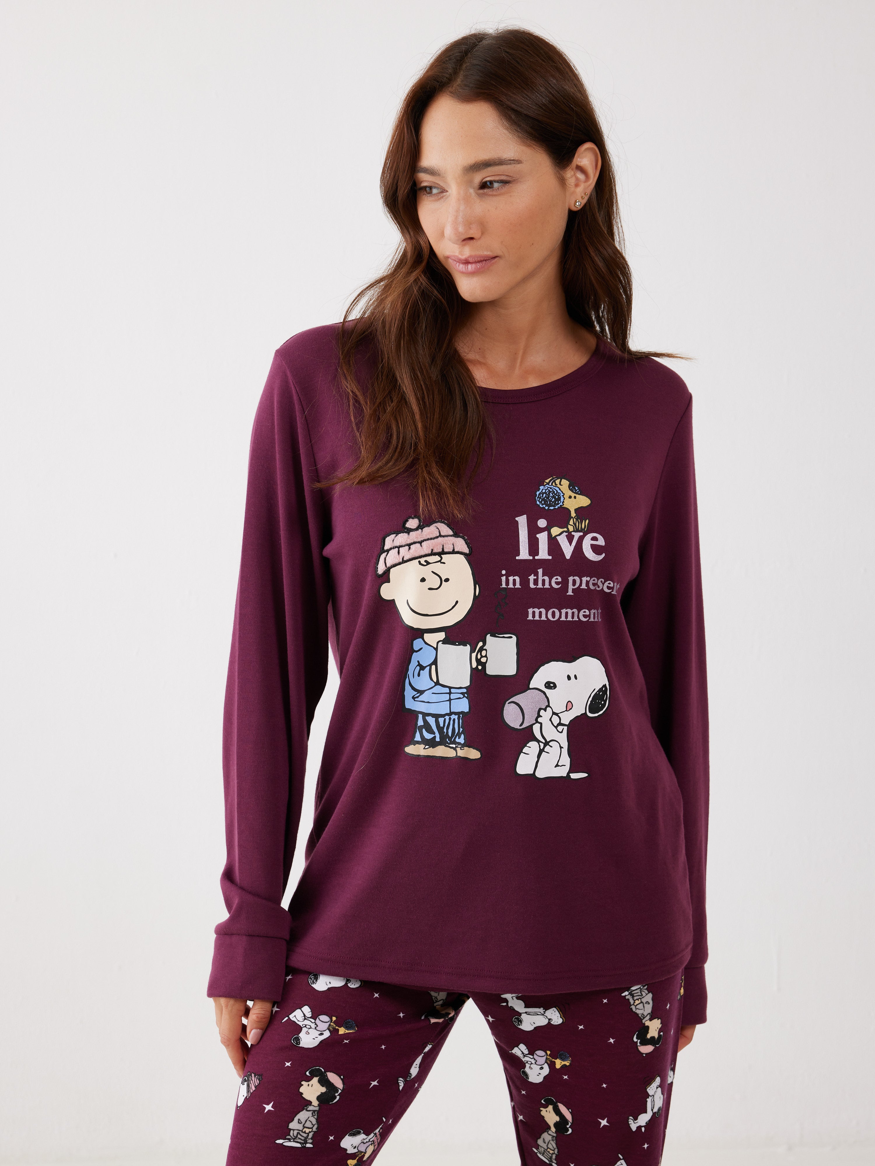 פיג'מה סנופי אינטרלוק - בורדו