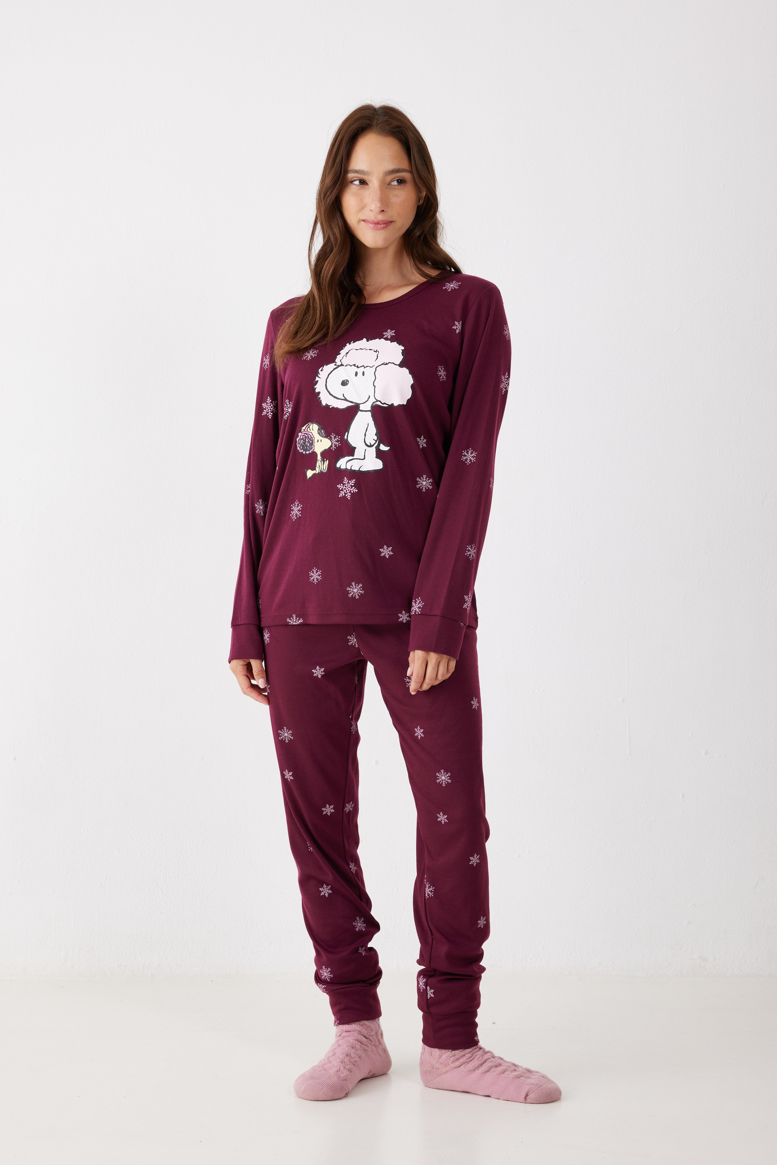 פיג'מה סנופי אינטרלוק - בורדו