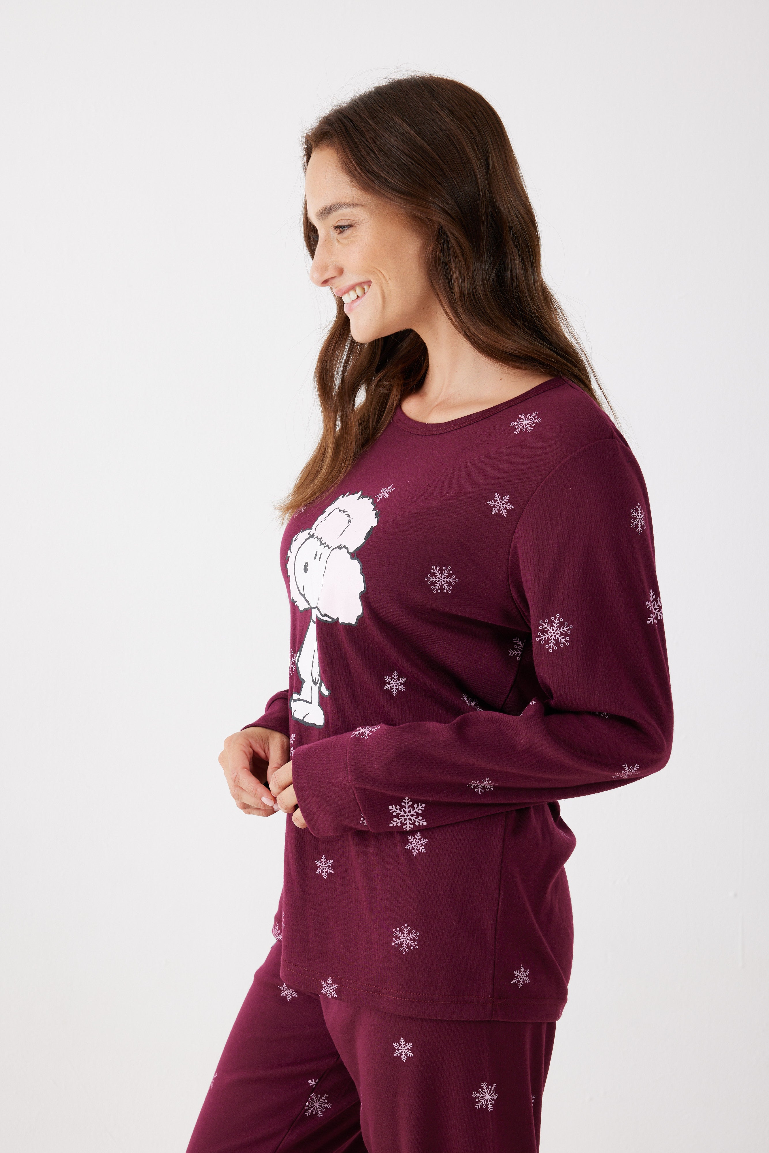 פיג'מה סנופי אינטרלוק - בורדו