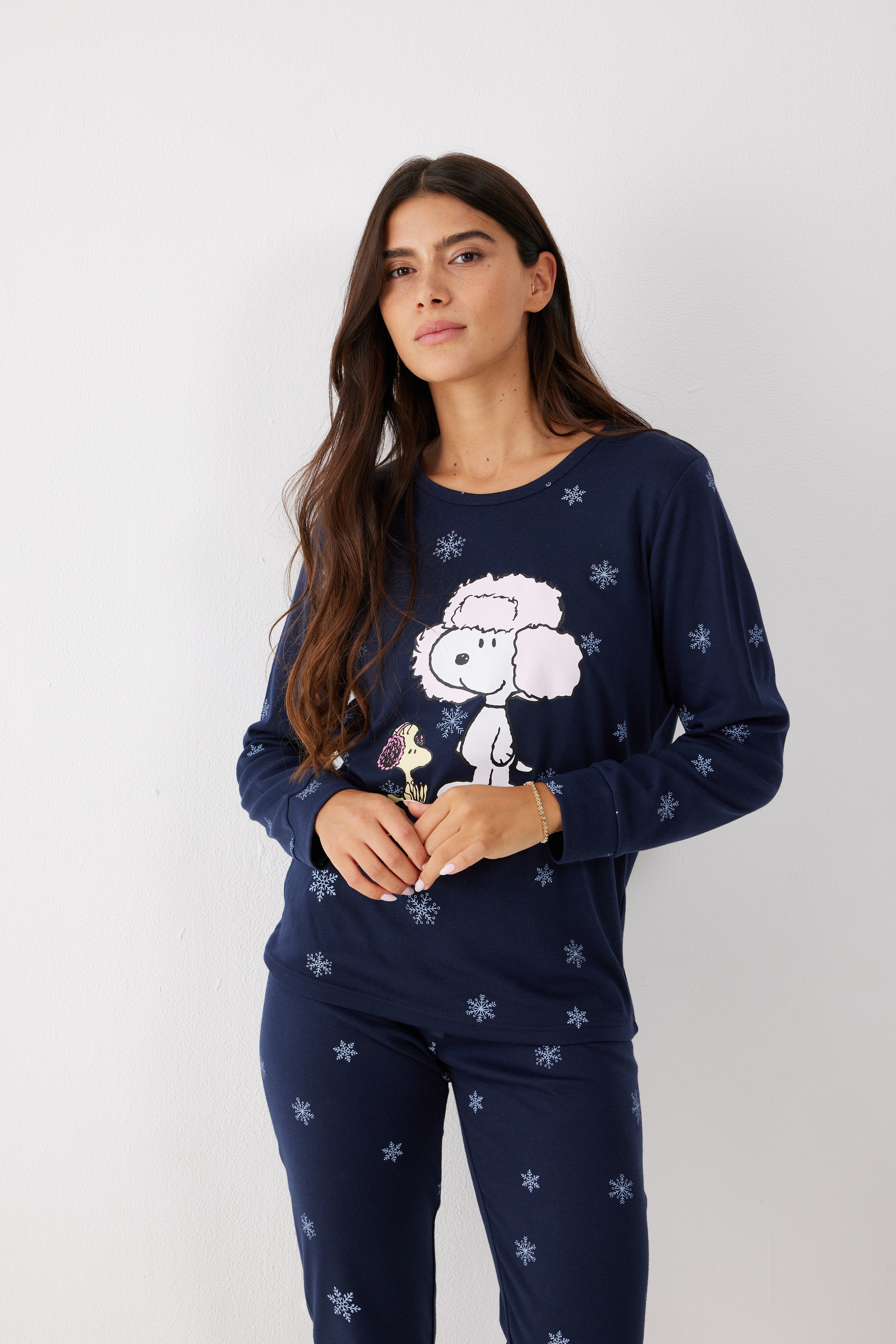 פיג'מה סנופי אינטרלוק - כחול נייבי