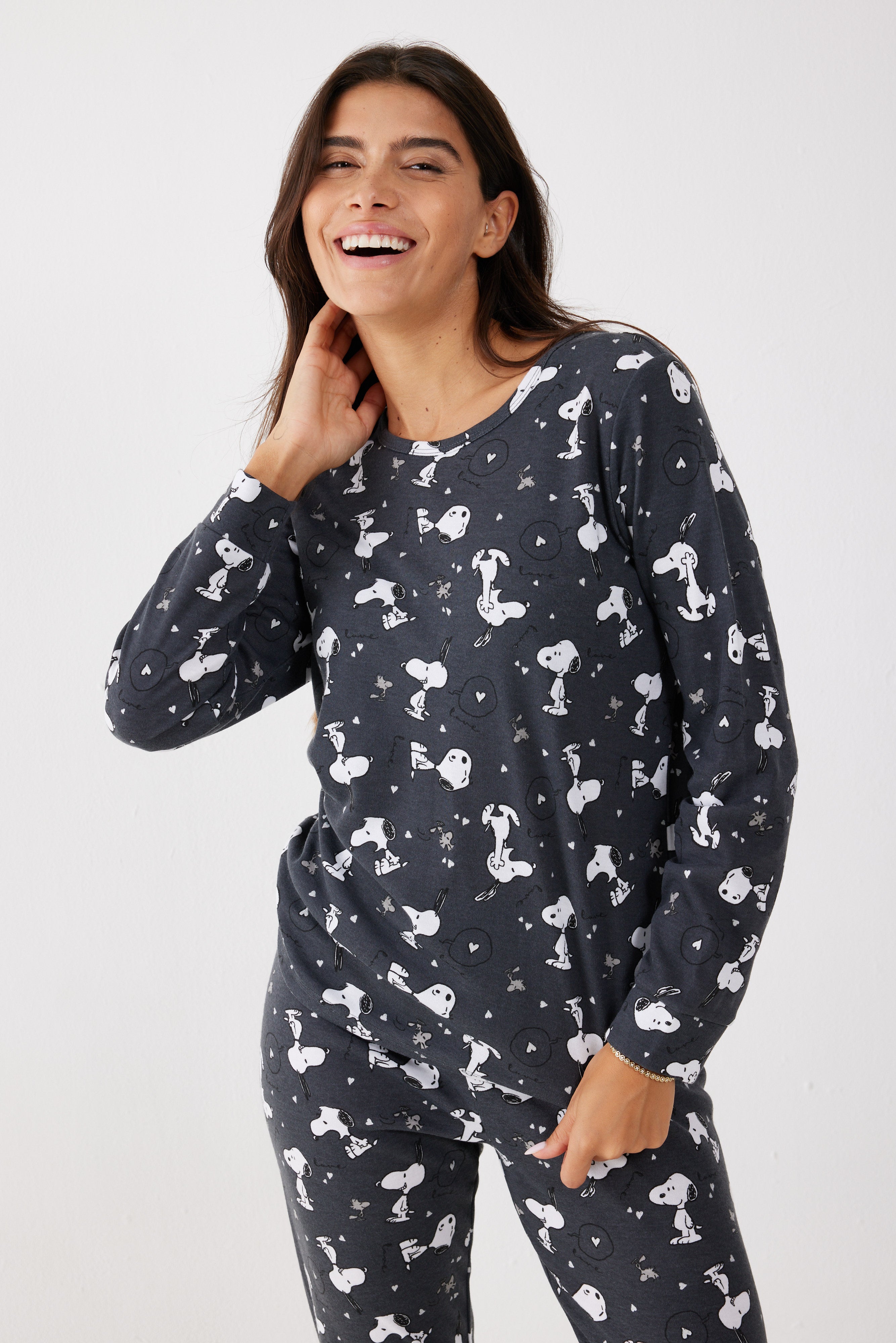 פיג'מה סנופי אינטרלוק - אפור כהה