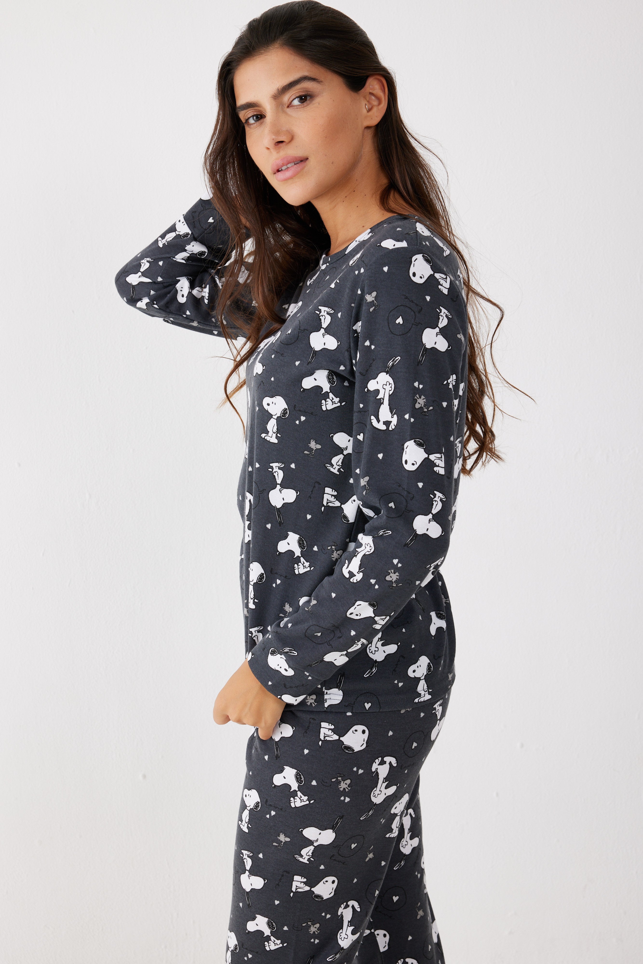פיג'מה סנופי אינטרלוק - אפור כהה