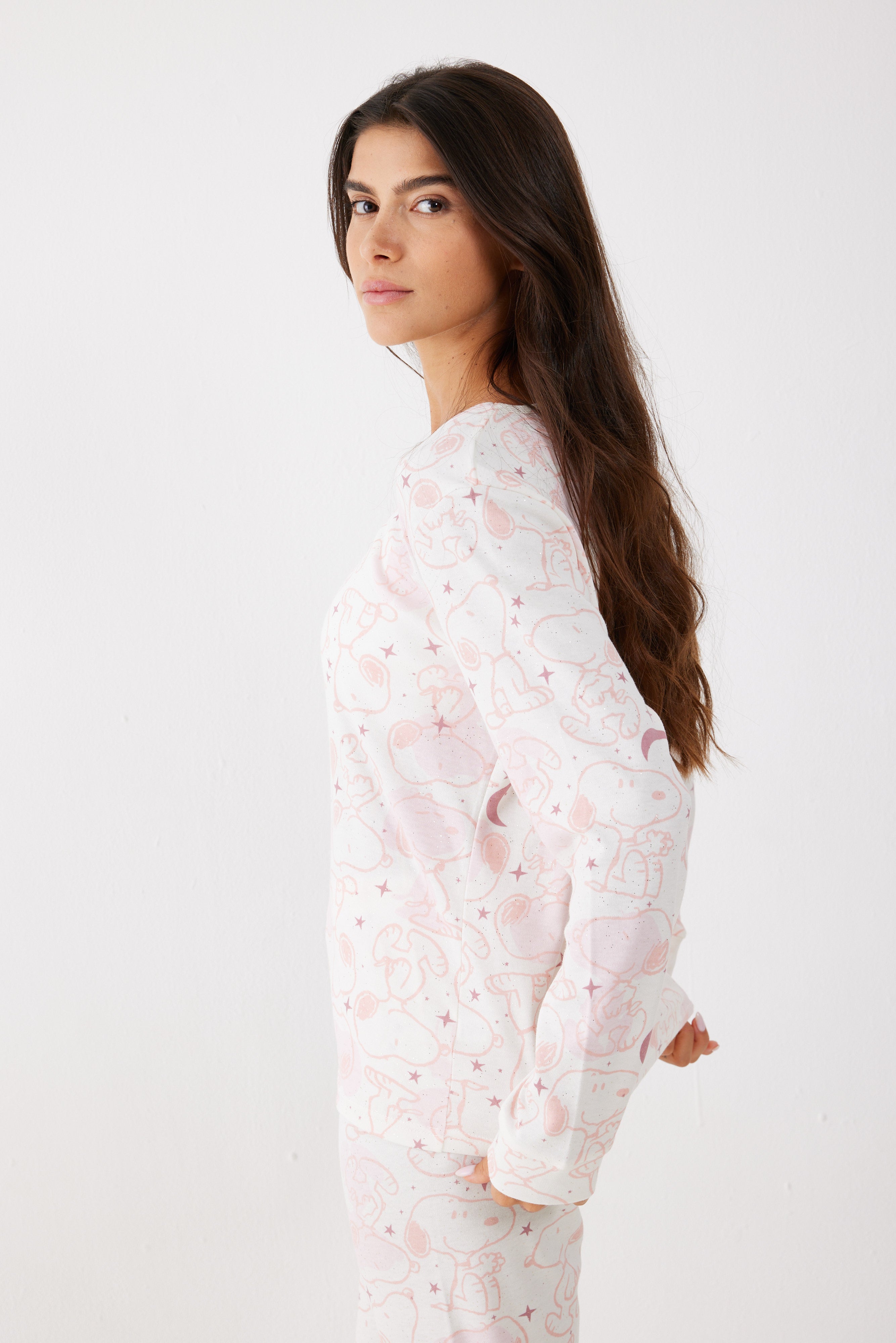 סט פיג'מה סנופי אינטרלוק - ורוד
