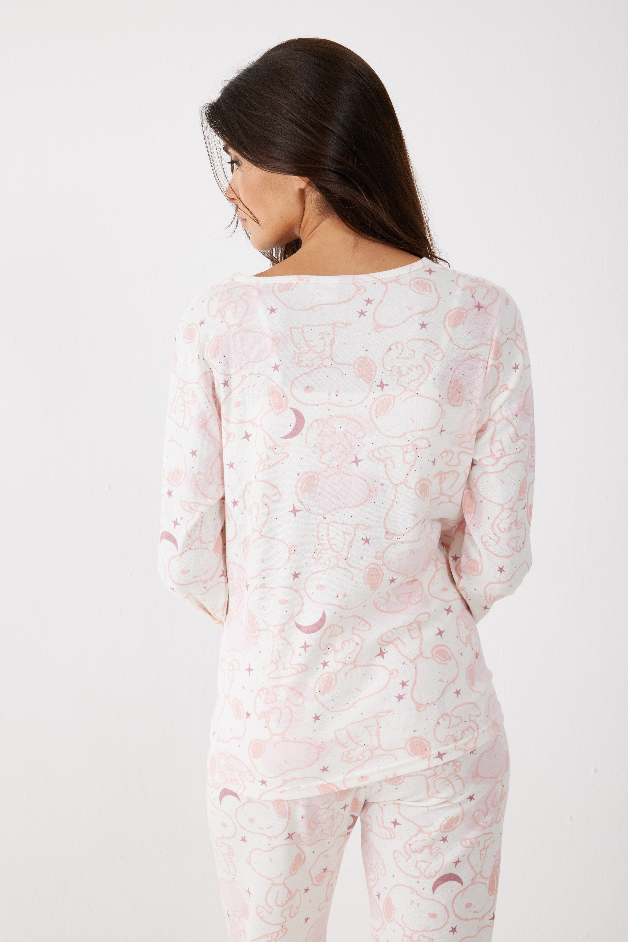 סט פיג'מה סנופי אינטרלוק - ורוד