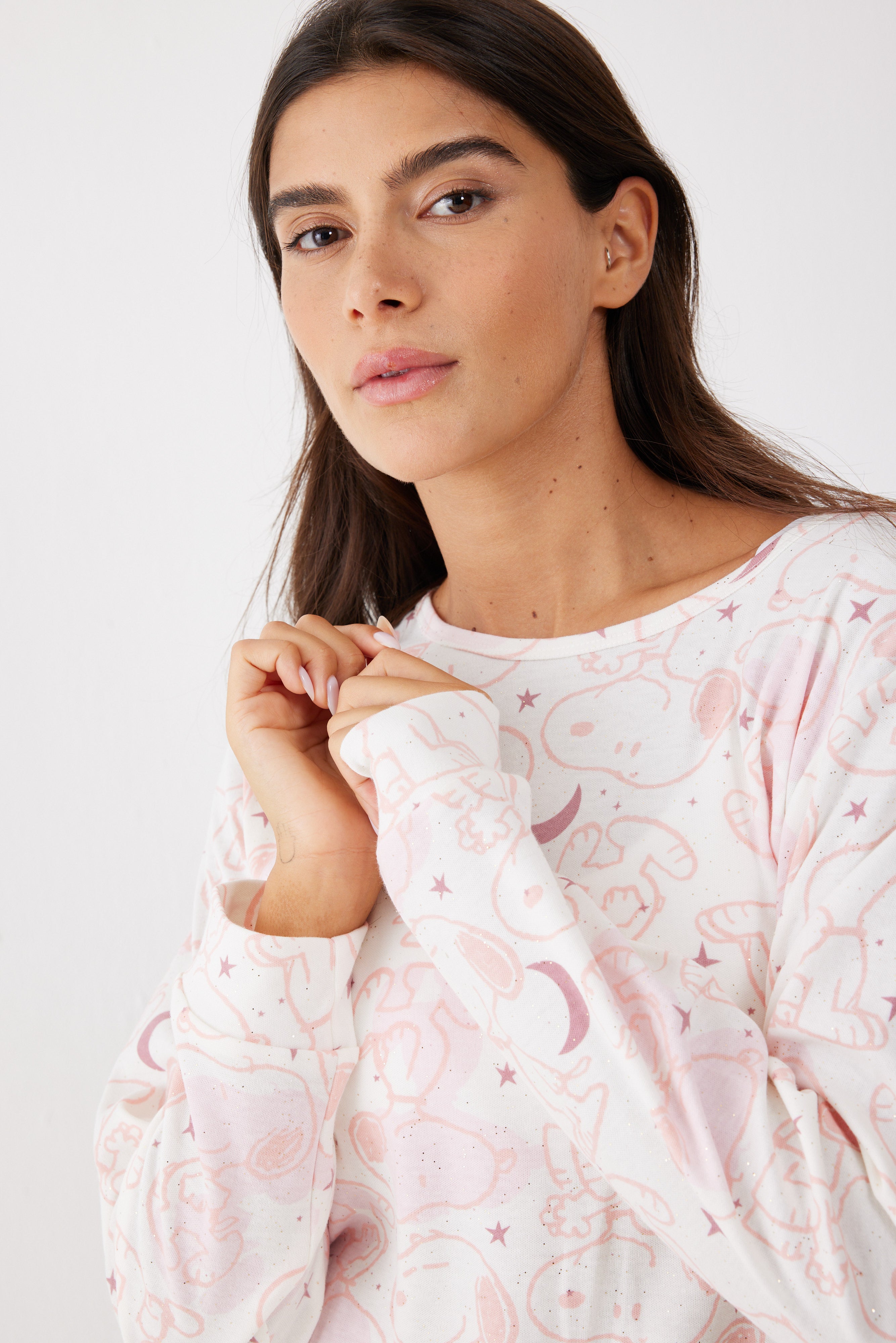 סט פיג'מה סנופי אינטרלוק - ורוד