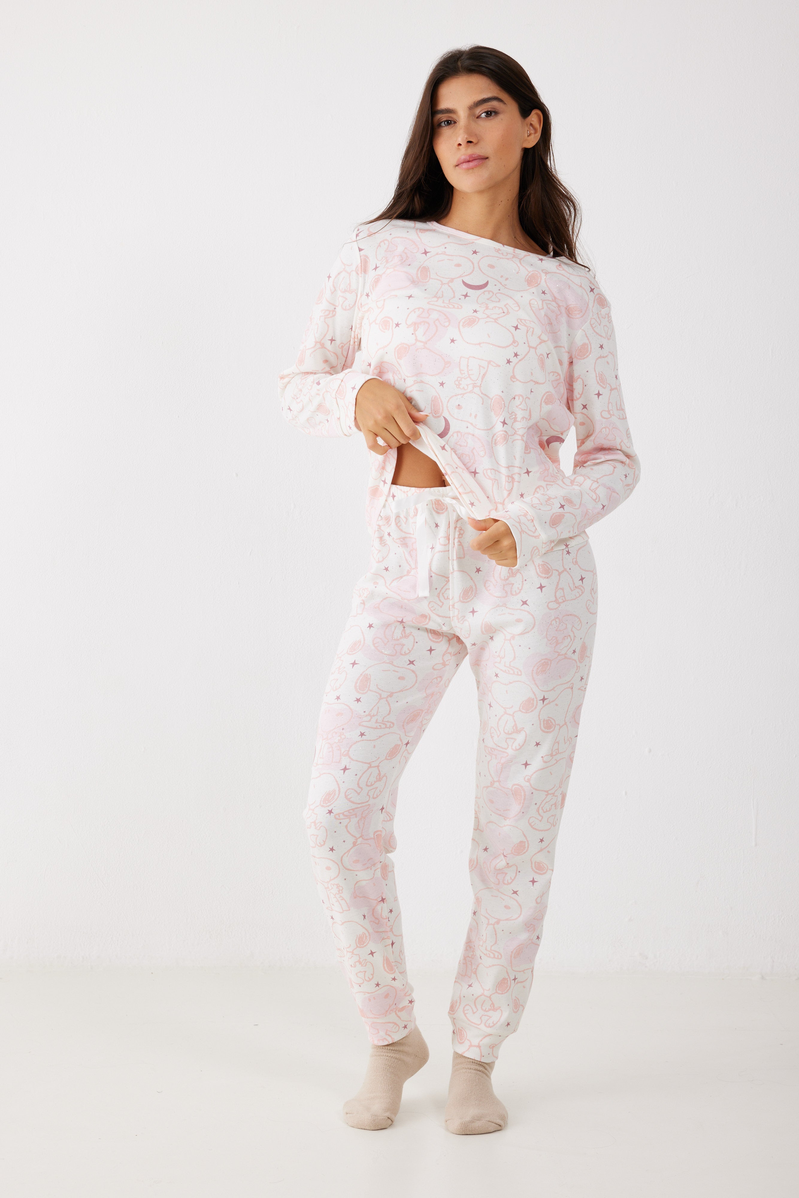 סט פיג'מה סנופי אינטרלוק - ורוד
