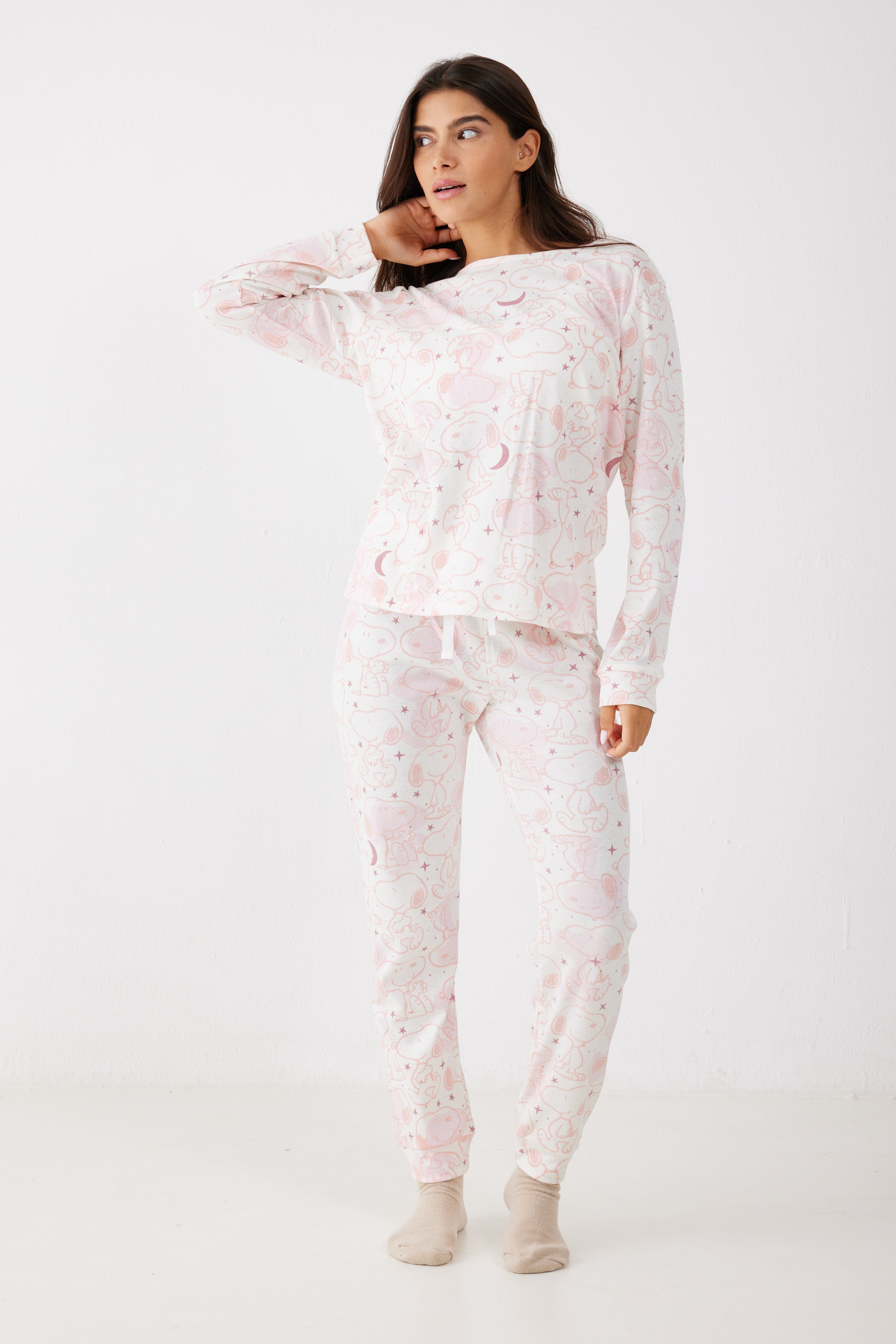 סט פיג'מה סנופי אינטרלוק - ורוד