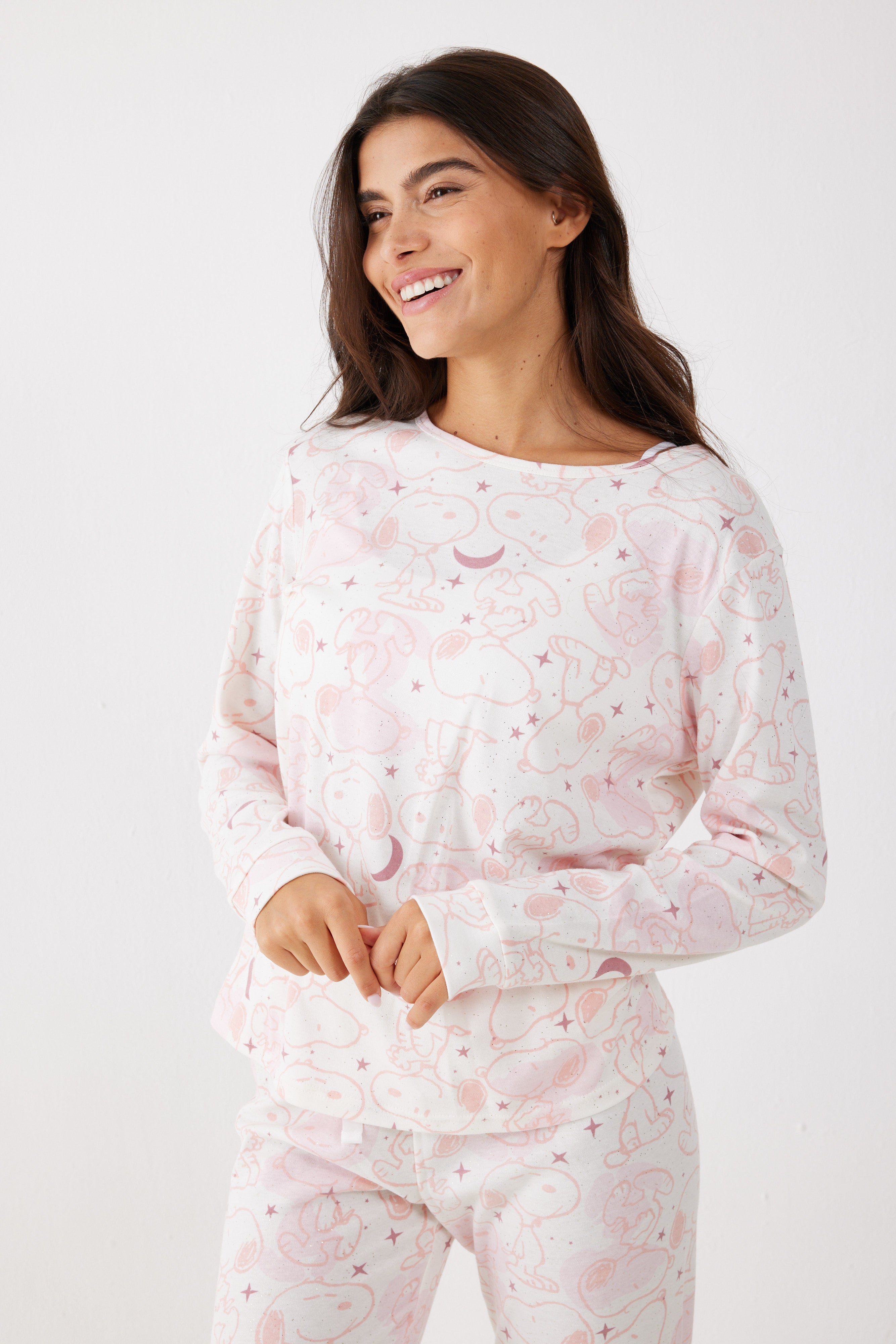 סט פיג'מה סנופי אינטרלוק - ורוד