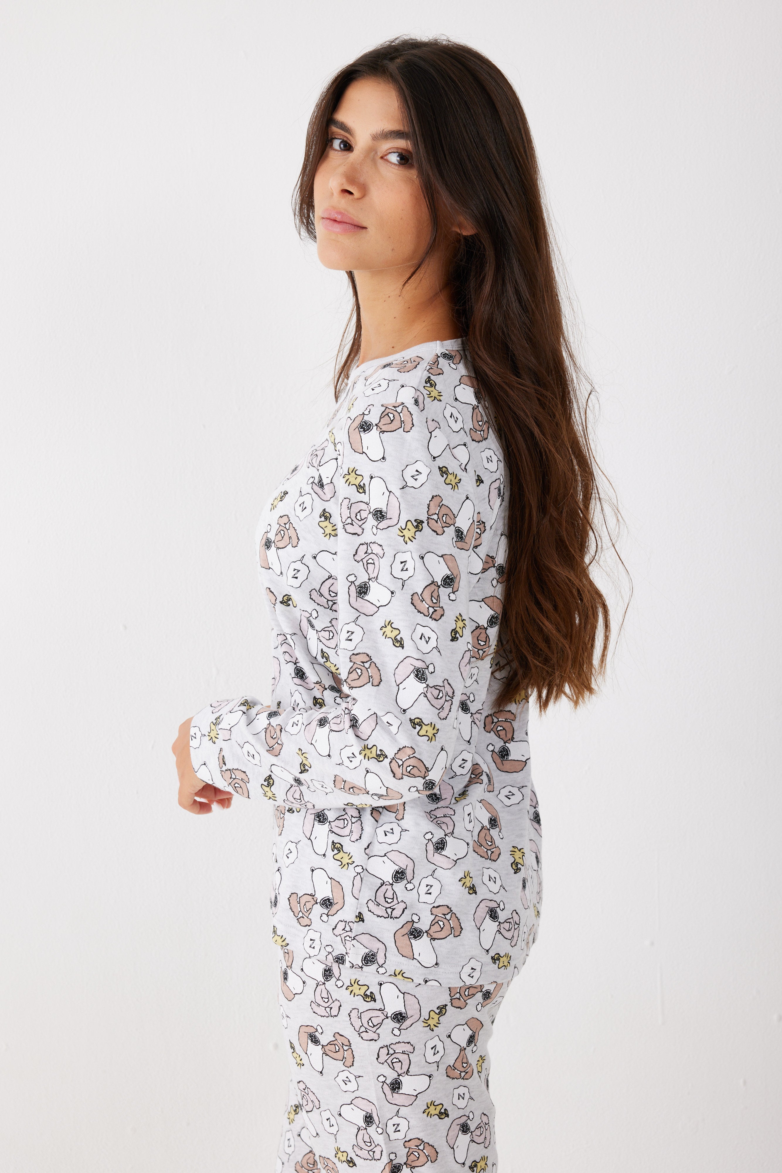 סט פיג'מה סנופי אינטרלוק - אפור מלאנז