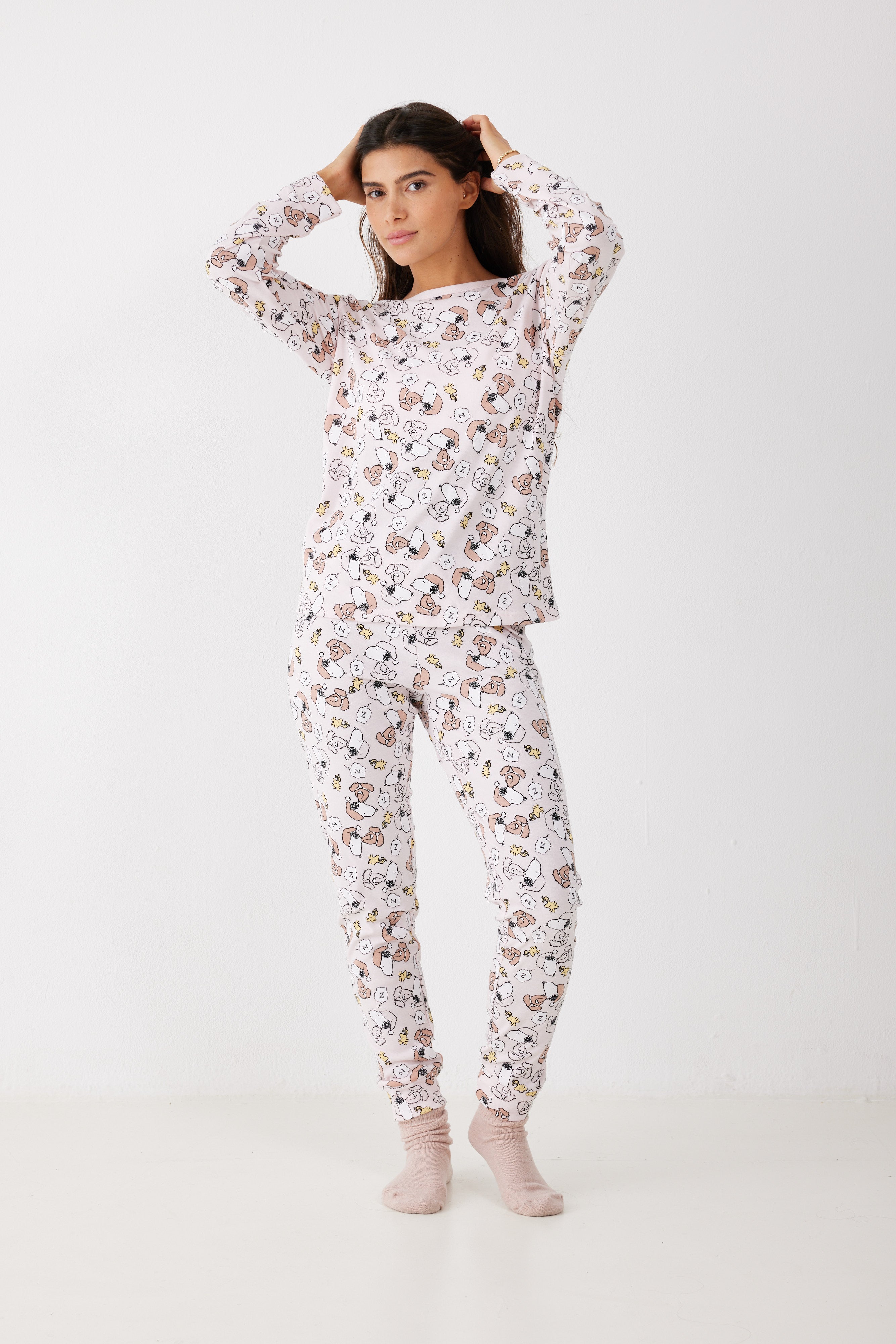 סט פיג'מה סנופי אינטרלוק - ורוד