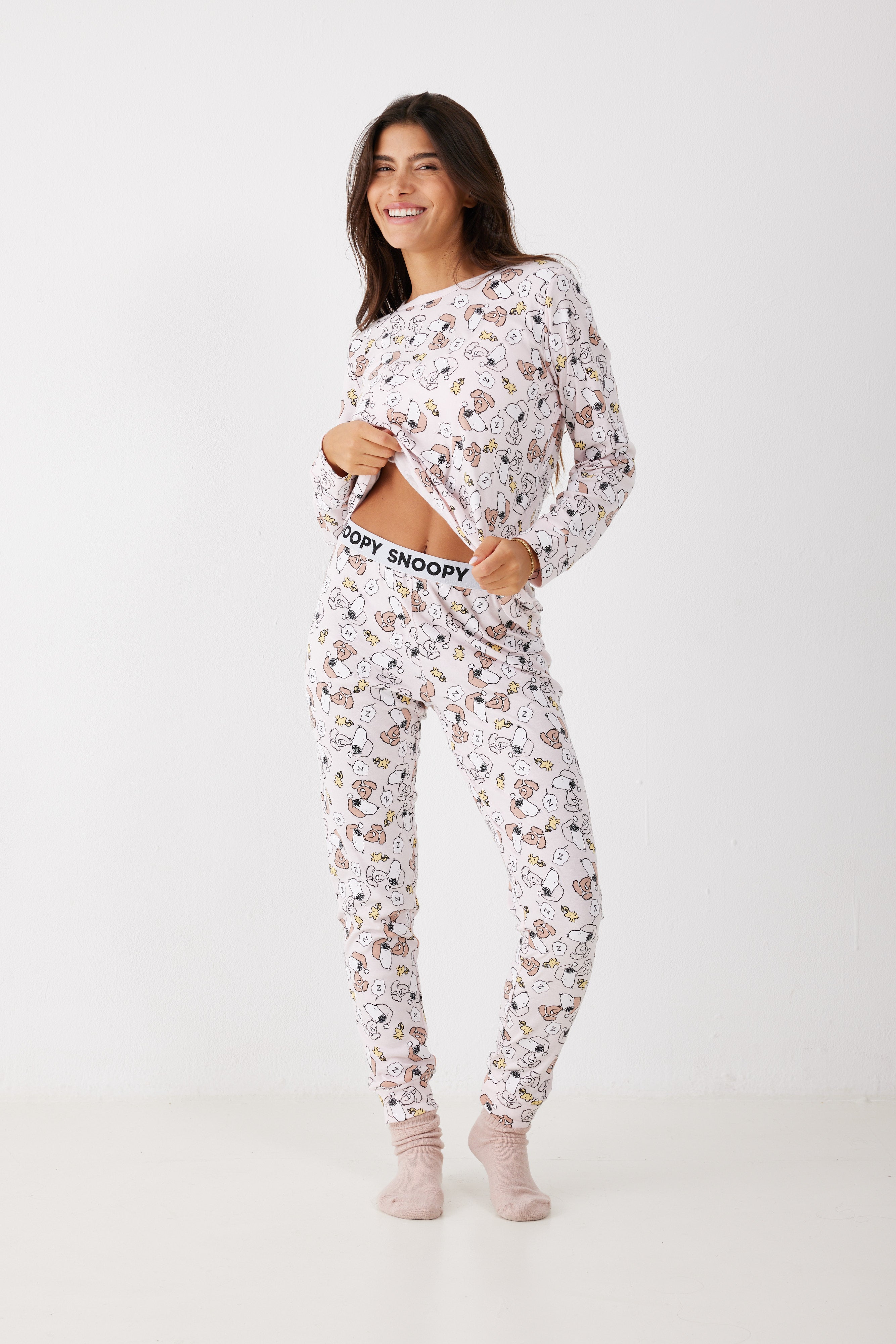 סט פיג'מה סנופי אינטרלוק - אפור מלאנז