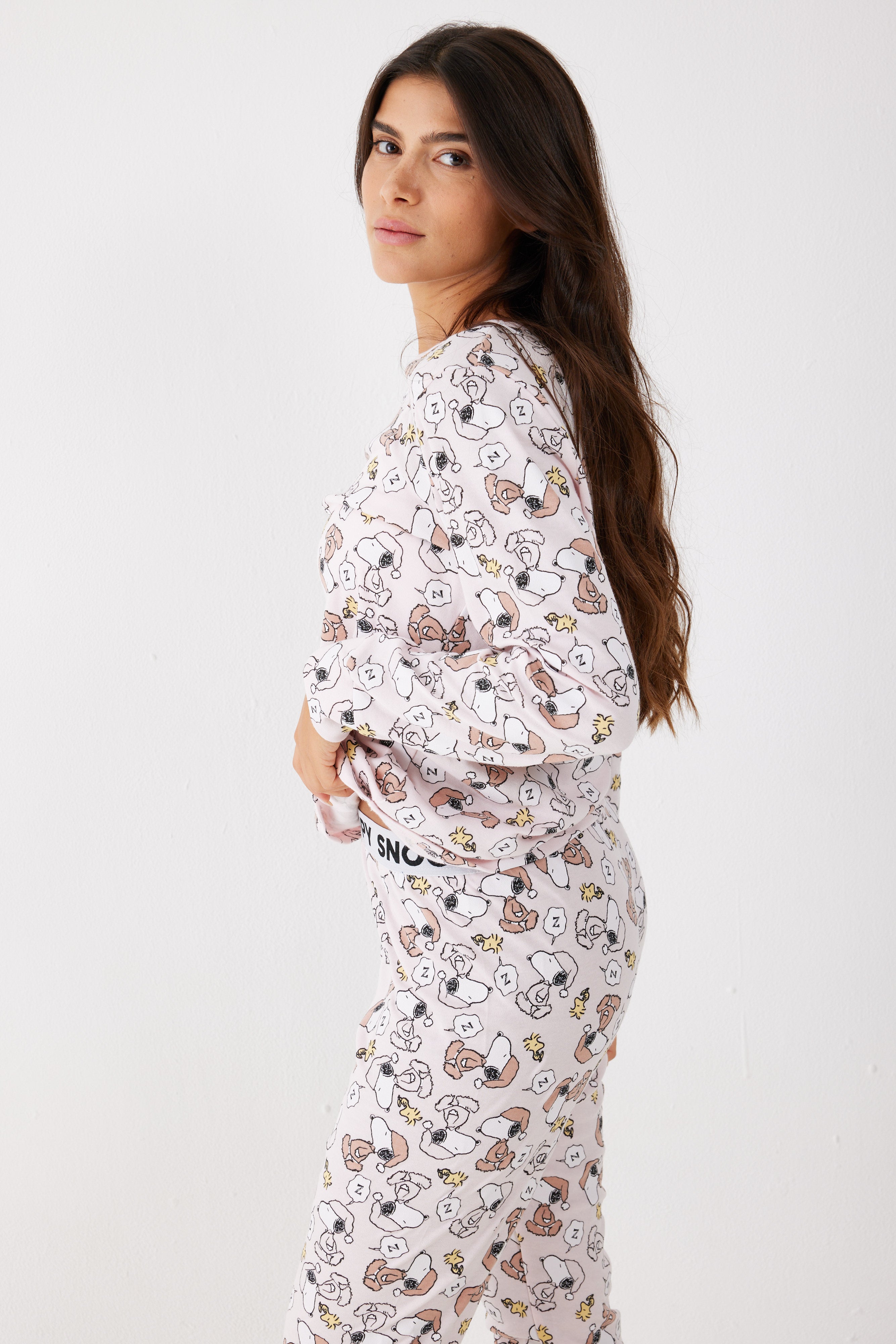 סט פיג'מה סנופי אינטרלוק - ורוד